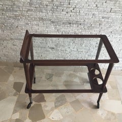 Cesare Lacca Trolley for Food and Bottles Brass Wood Glass Metal Crome 1950Italy