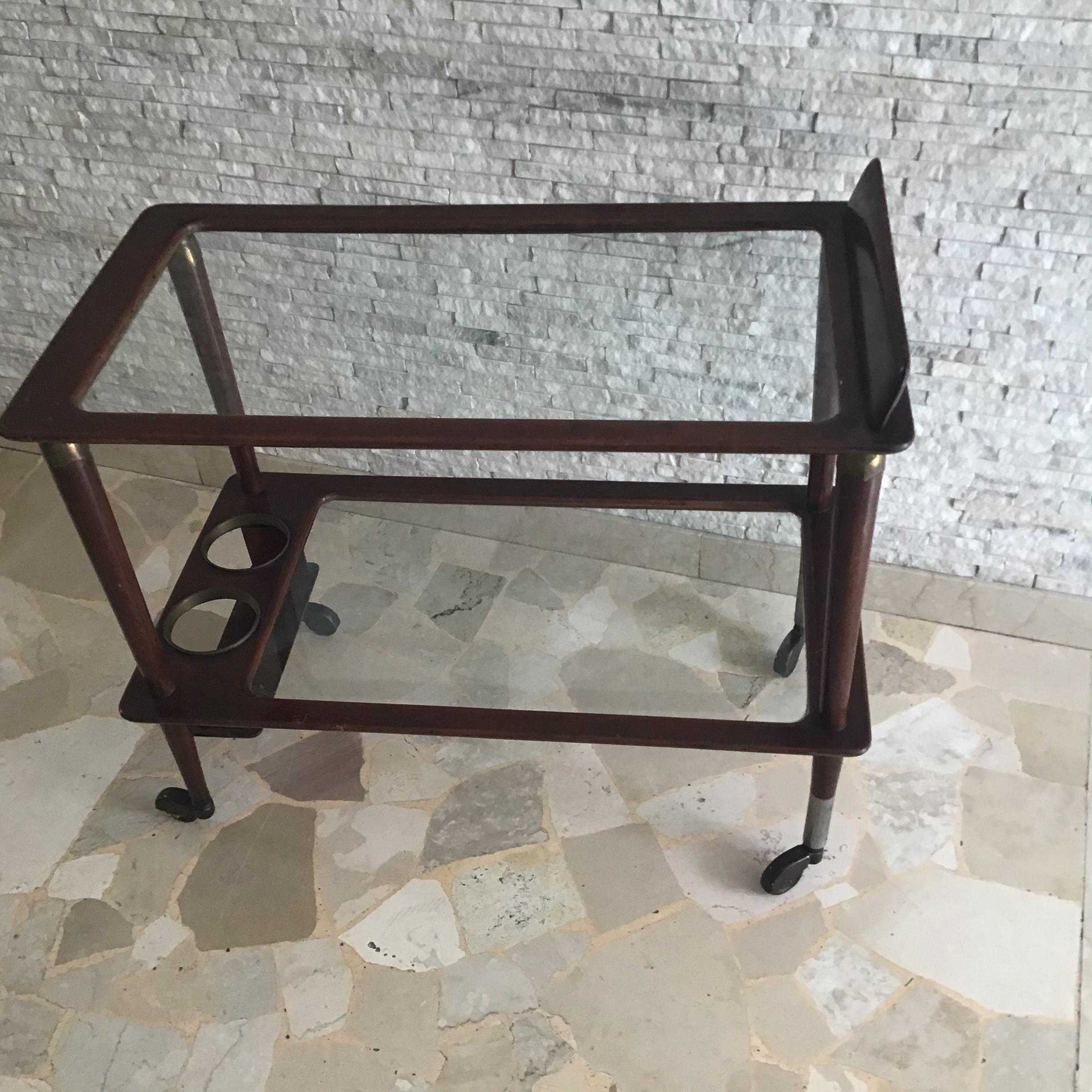 Der Lacca-Wagen für Lebensmittel und Flaschen aus Messing, Holz, Glas und Metall, 1950, Italien im Angebot 2