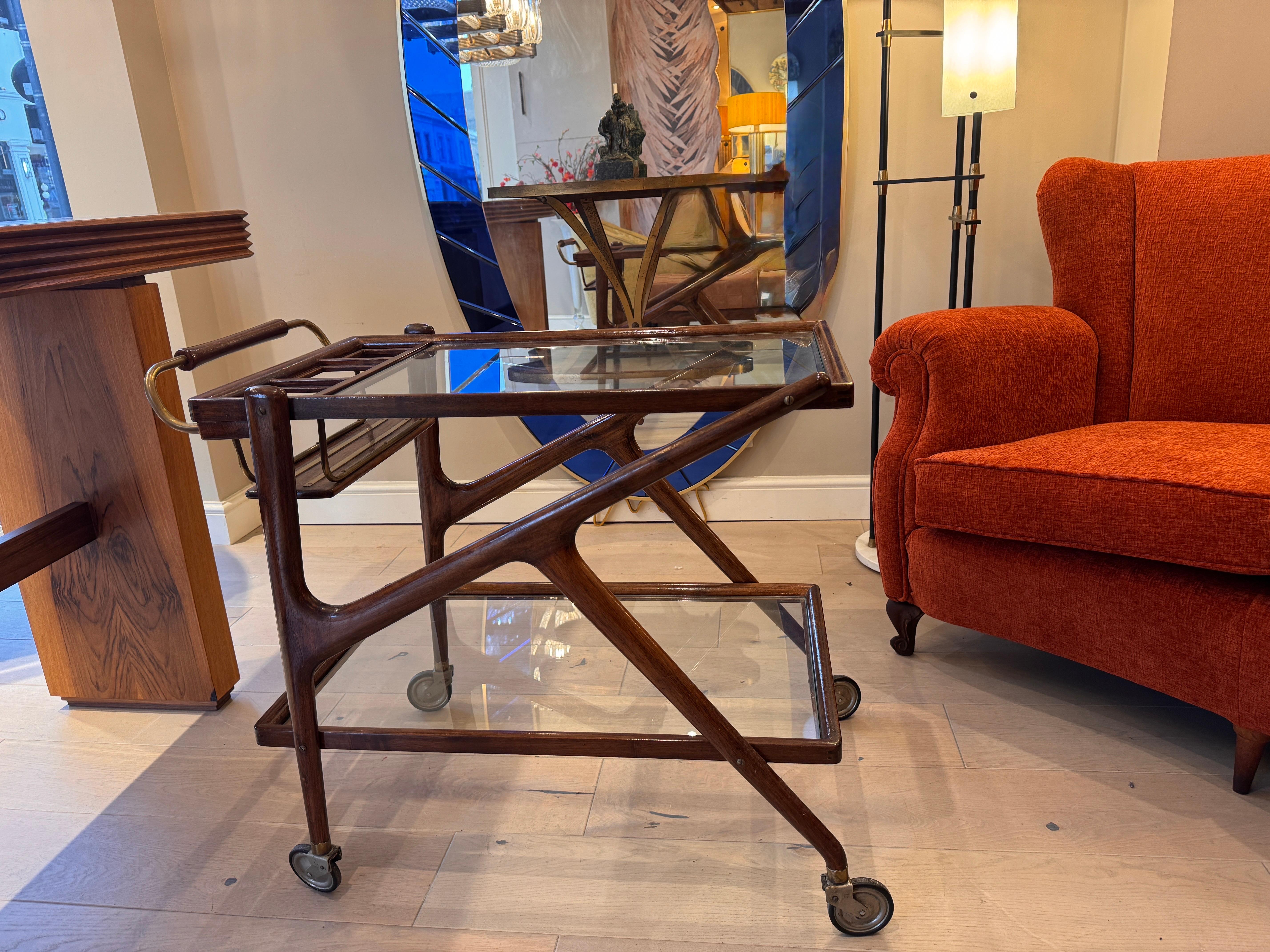 Cesare Lacca walnut and brass bar cart For Sale 4
