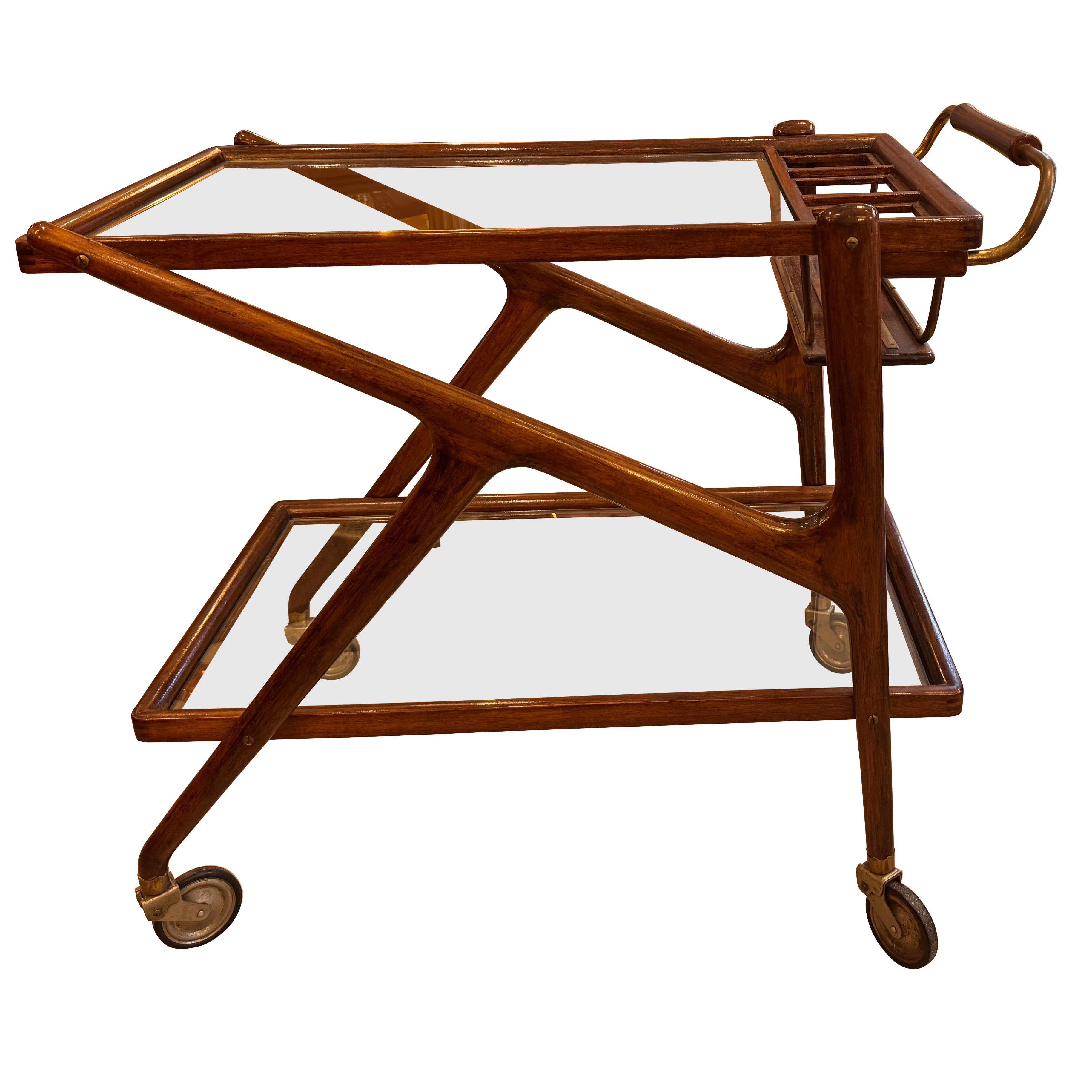 Cesare Lacca walnut and brass bar cart For Sale