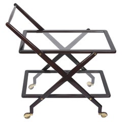 Cesare Lacca Walnut, Brass and Glass Midcentury Italian Serving Bar Cart, 1950s