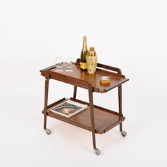 Cesare Lacca Italian Mid-Century Walnut Serving Bar Cart with Tray, 1960s