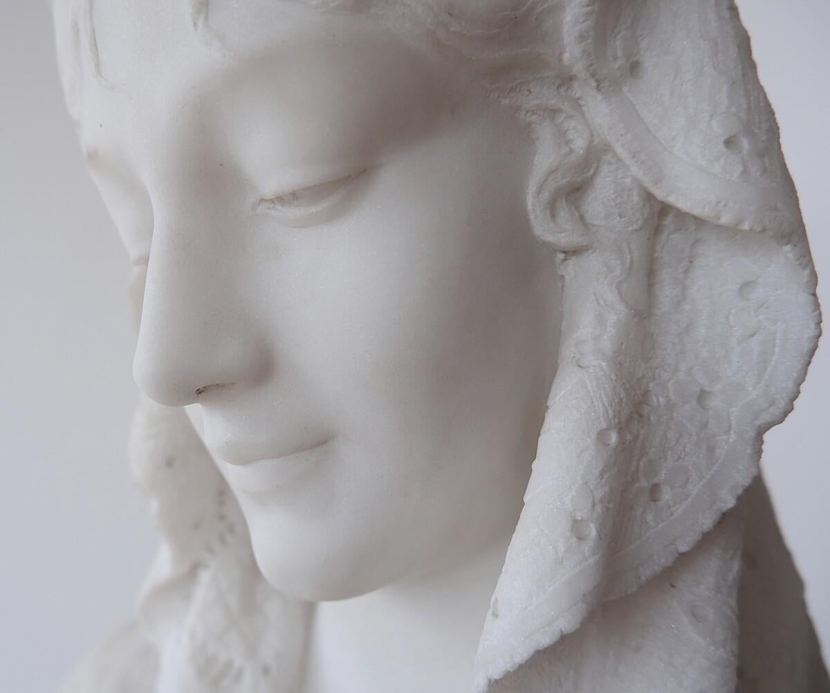 Cesare Lapini, Alabaster Bust of a Woman in Lace Shroud, Signed and Dated 19th 4