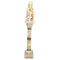 Cesare Lapini Alabaster Sculpture Girl and Green Onyx Pedestal