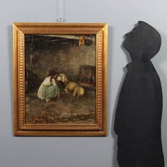 El niño y la oveja Óleo sobre lienzo. Firmado abajo a la derecha. Siglo XIX