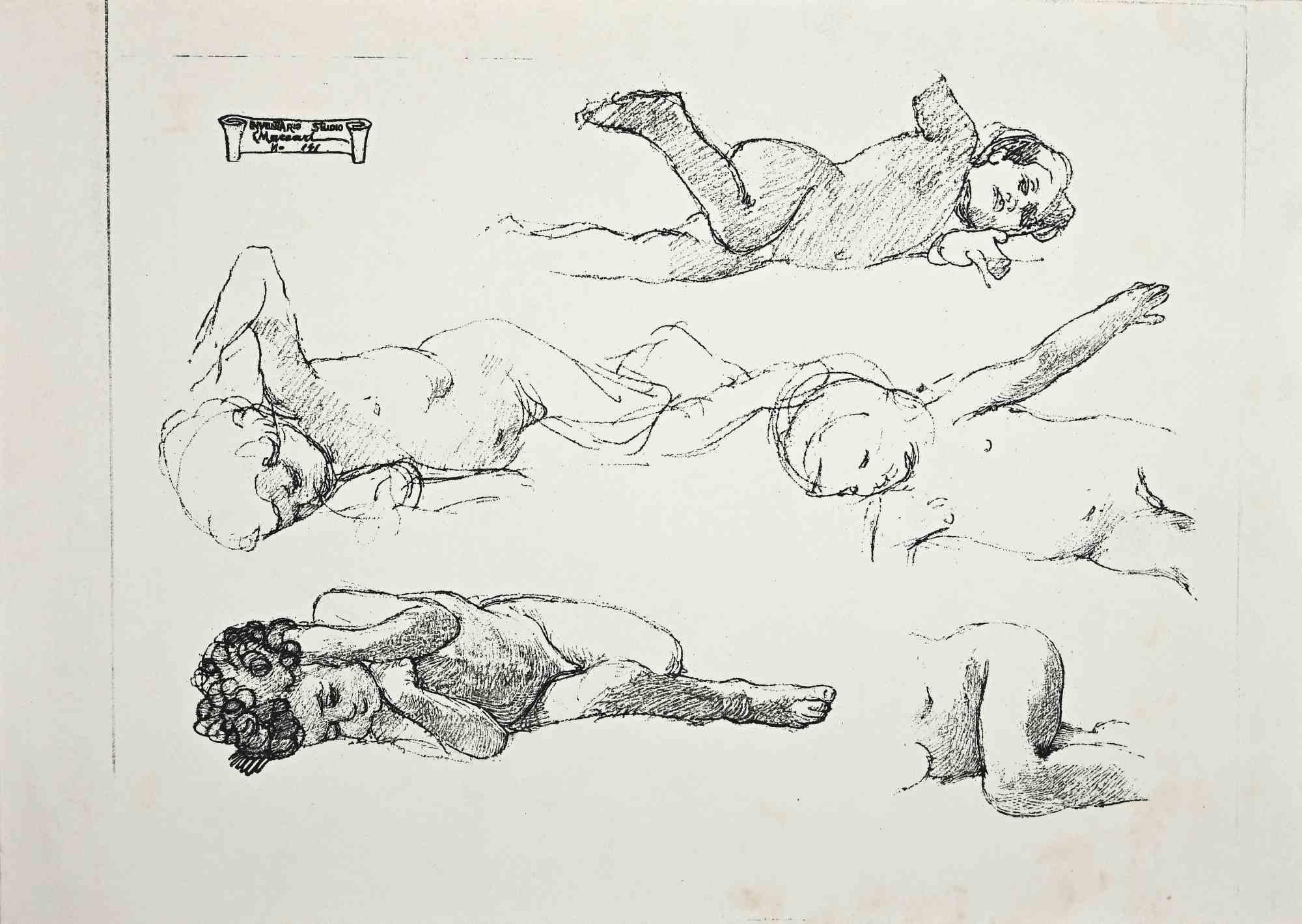 Studie für einen Fresco – Lithographie von Cesare Maccari – frühes 20. Jahrhundert