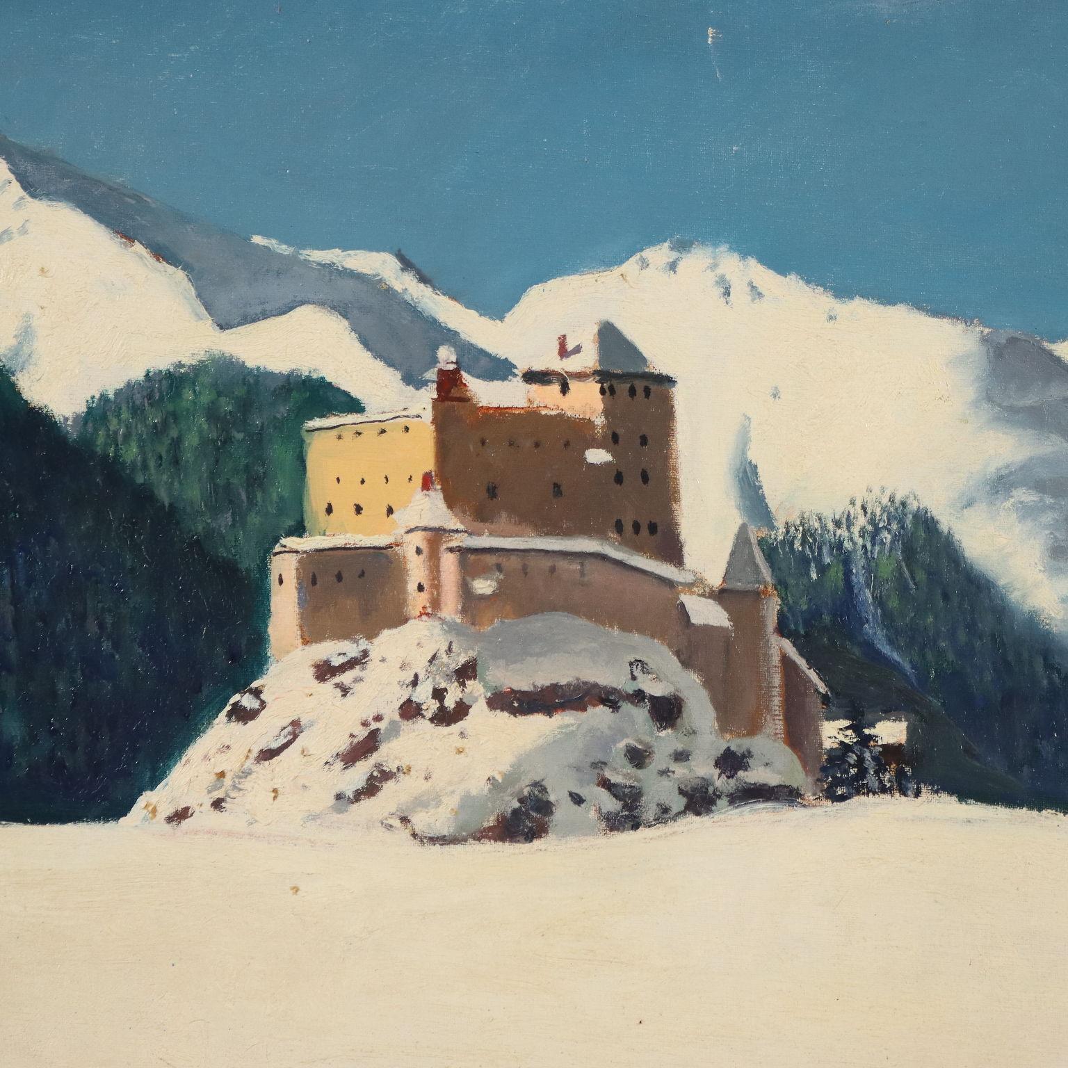 El castillo de Tarasp 1960 - Painting Otro estilo de arte de Cesare Maggi
