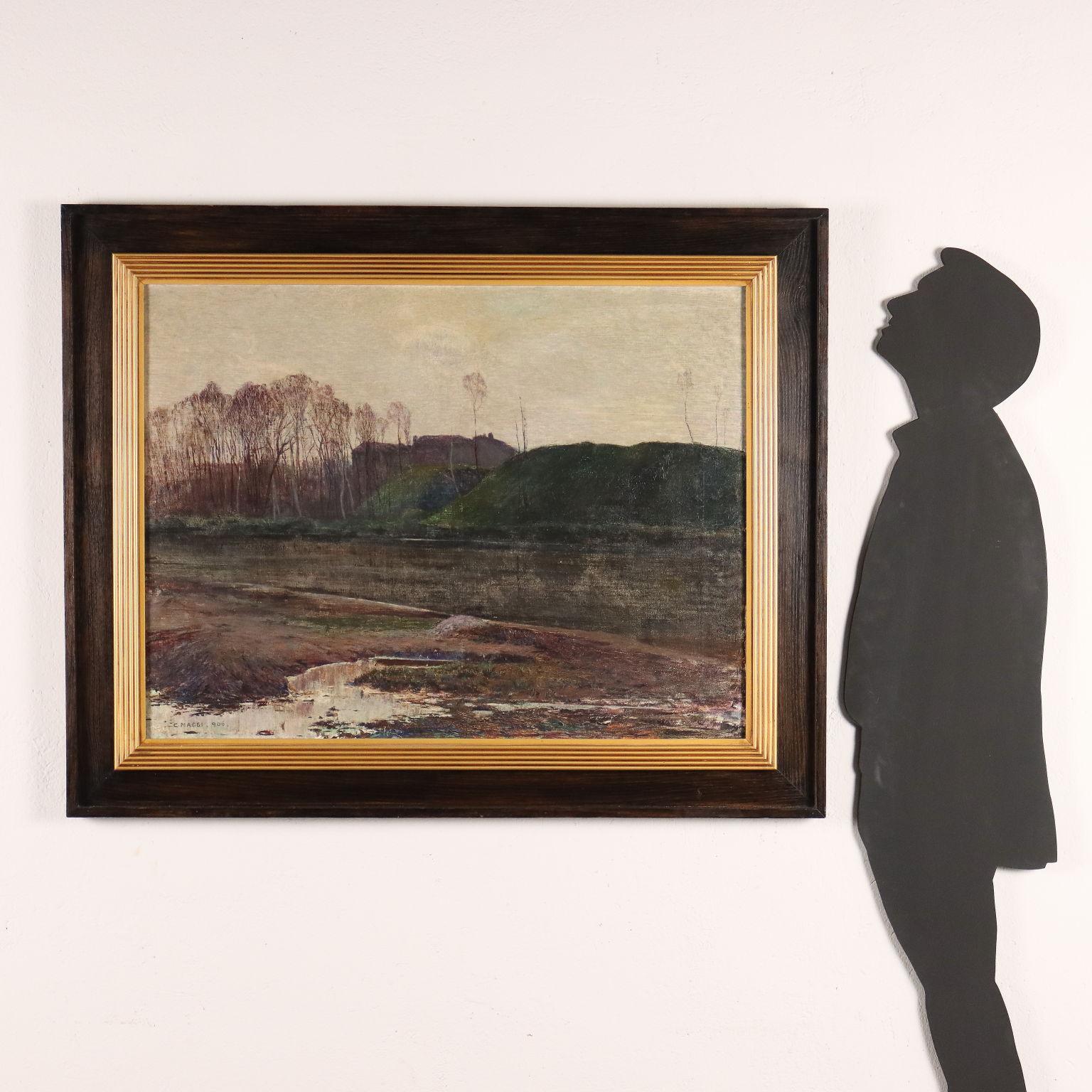 Paesaggio con Scorcio Fluviale, 1906 - Painting by Cesare Maggi