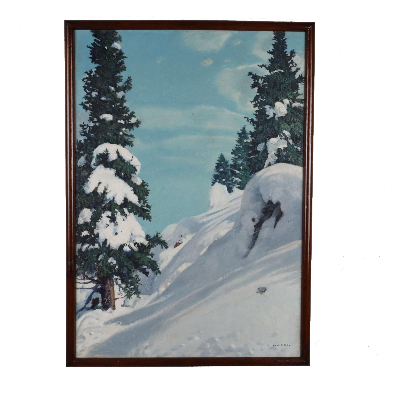 Cesare Maggi Landscape Painting - Snowy mountain landscape