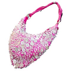 Vintage Cesare Paciotti 90's pink handcrafted silk beaded "Heart" shoulder bag 