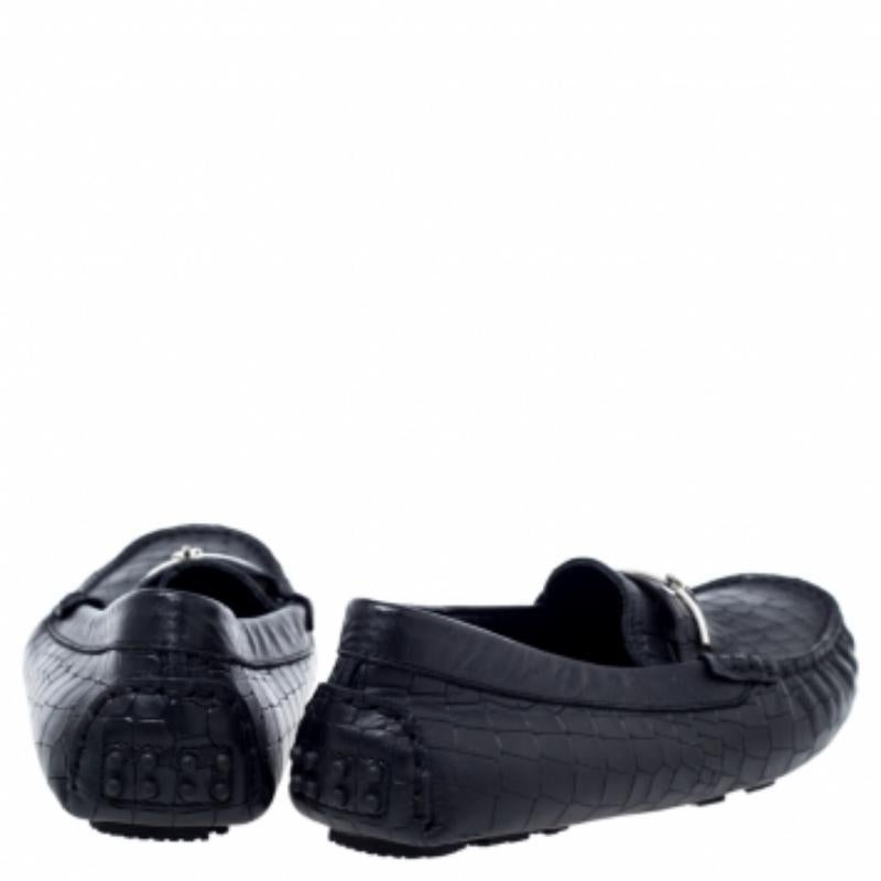 Cesare Paciotti Black Croc Embossed Leather Slip On Loafers Size 35 en vente 1