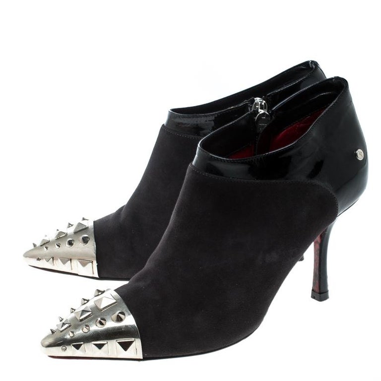 Cesare Paciotti Black Suede and Leather Studded Cap Toe Cesare Paciotti Black Suede and Leather Studded Cap Toe