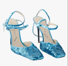 Cesare Paciotti Blue Sequin Stiletto with Ankle Strap - '10s