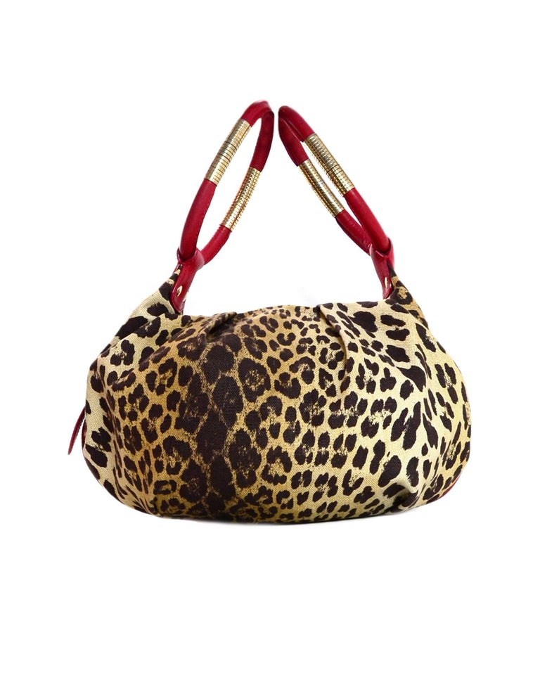 Cesare Paciotti Canvas Leopard Print Bag W/ Red Leather Trim For Sale ...