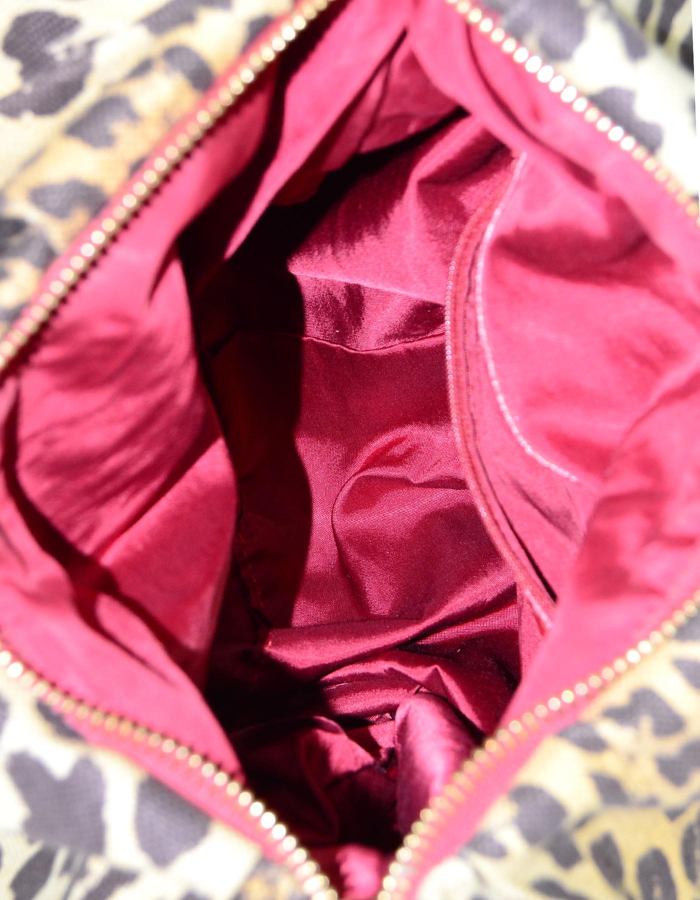 Women's Cesare Paciotti Canvas Leopard Print Bag W/ Red Leather Trim 