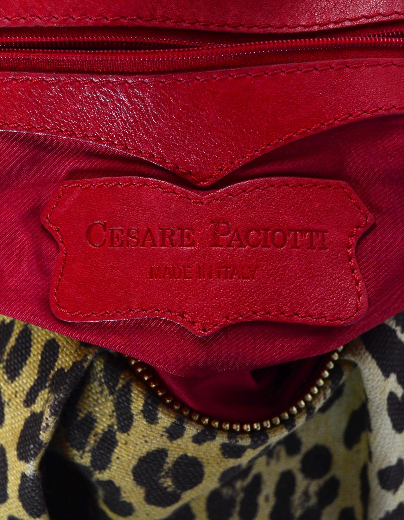 Cesare Paciotti Canvas Leopard Print Bag W/ Red Leather Trim  1