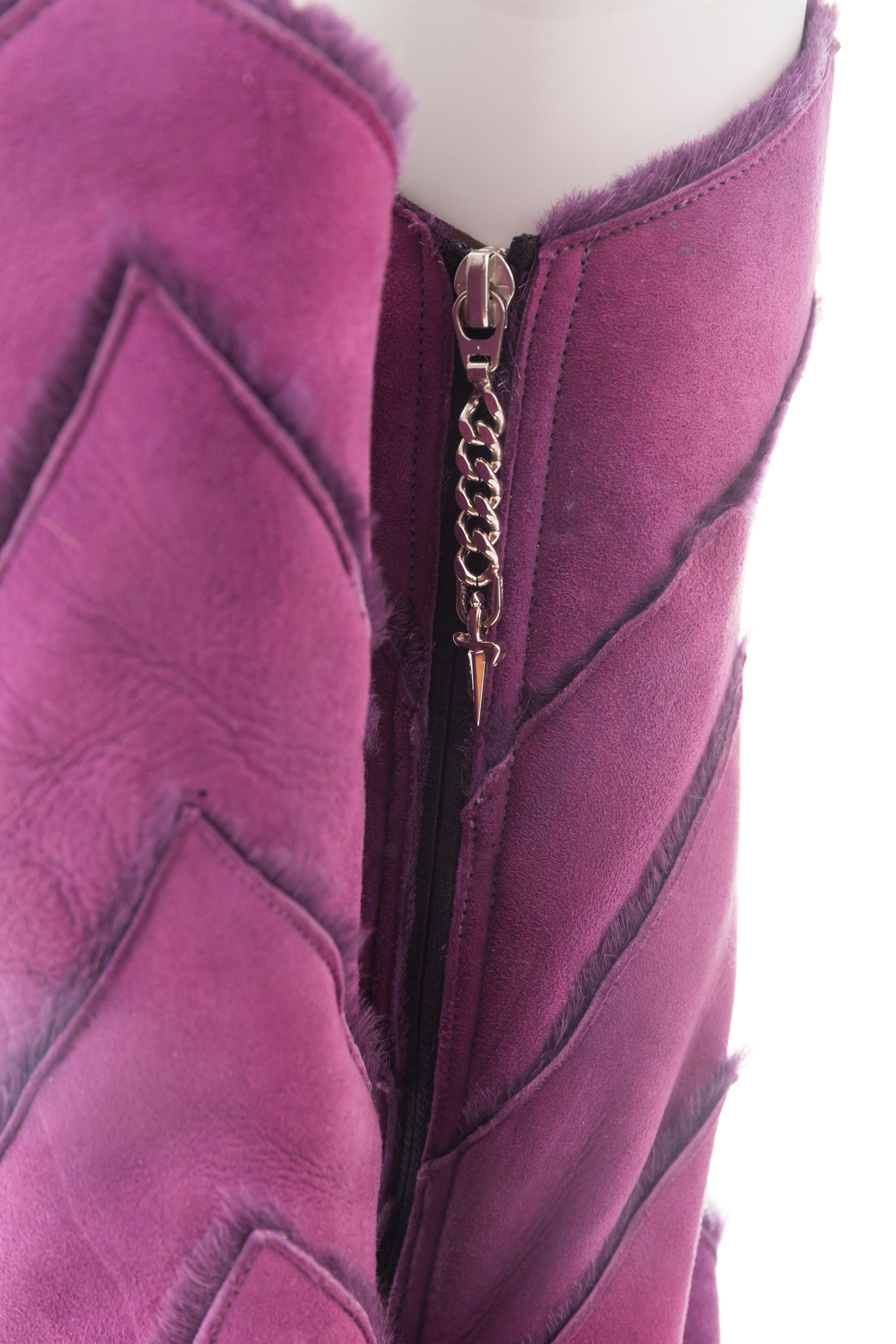 Women's Cesare Paciotti F/W 2002 purple sheepskin fur boots For Sale