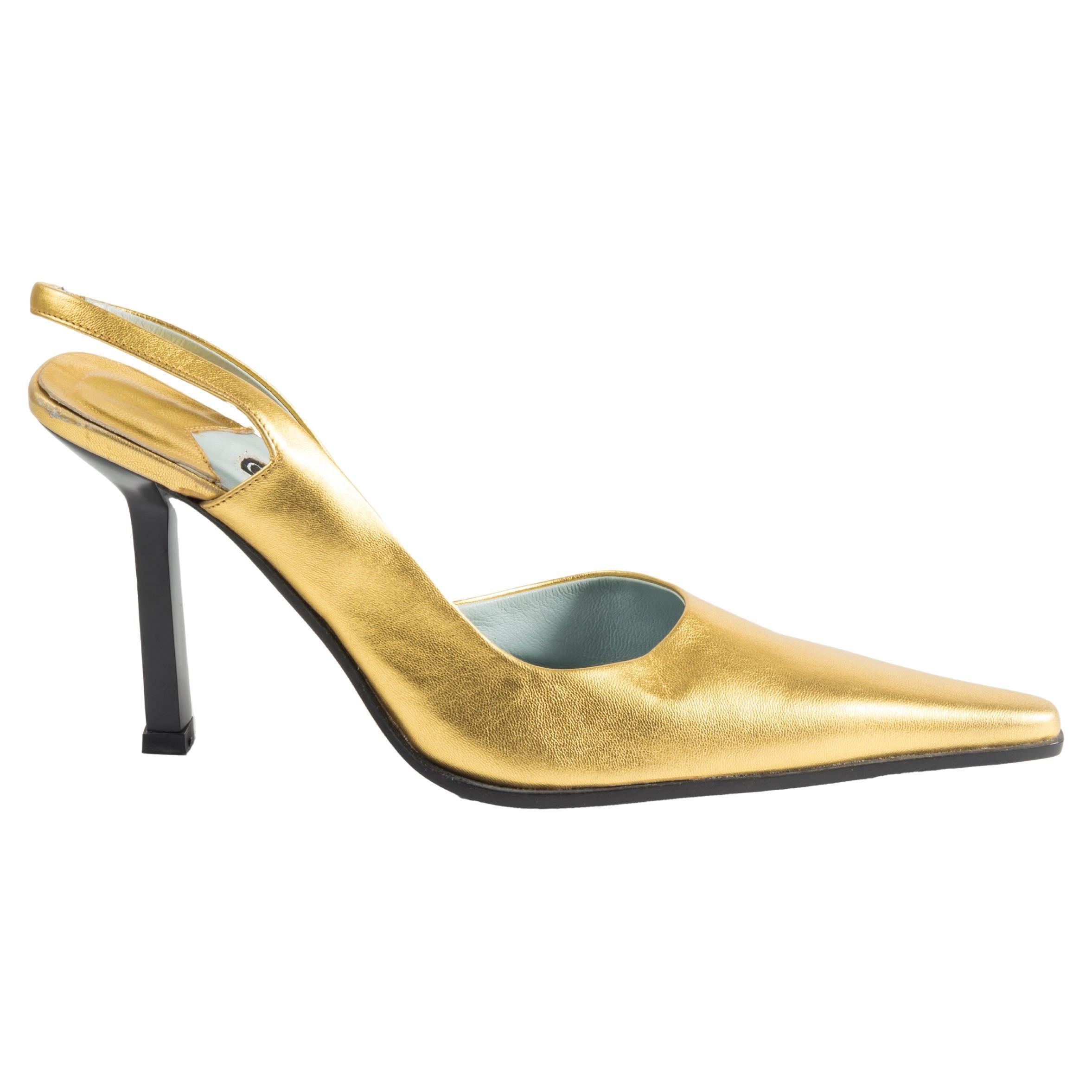 Cesare Paciotti gold metallic leather slingbacks, early 2000s For Sale