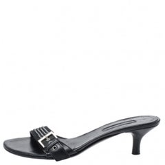 Cesare Paciotti Leather Crystal Embellished Buckle Kitten Heel Mules Size 37