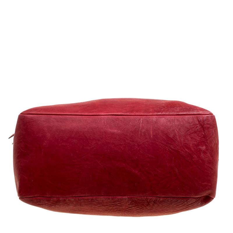 Cesare Paciotti Red Leather Satchel In Good Condition For Sale In Dubai, Al Qouz 2