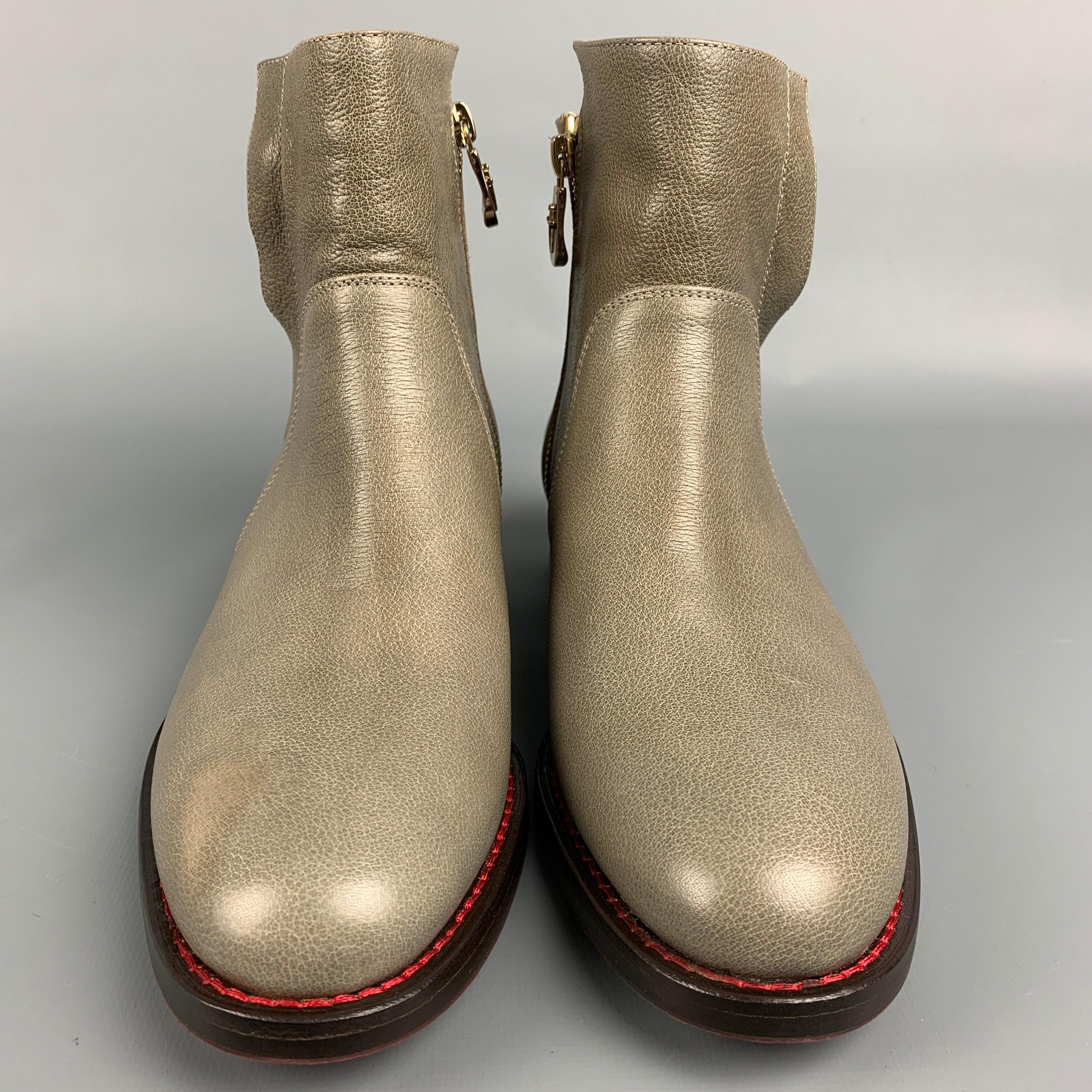 Women's CESARE PACIOTTI Size 8.5 Taupe Pebble Grain Leather Contrast Stitch Boots For Sale
