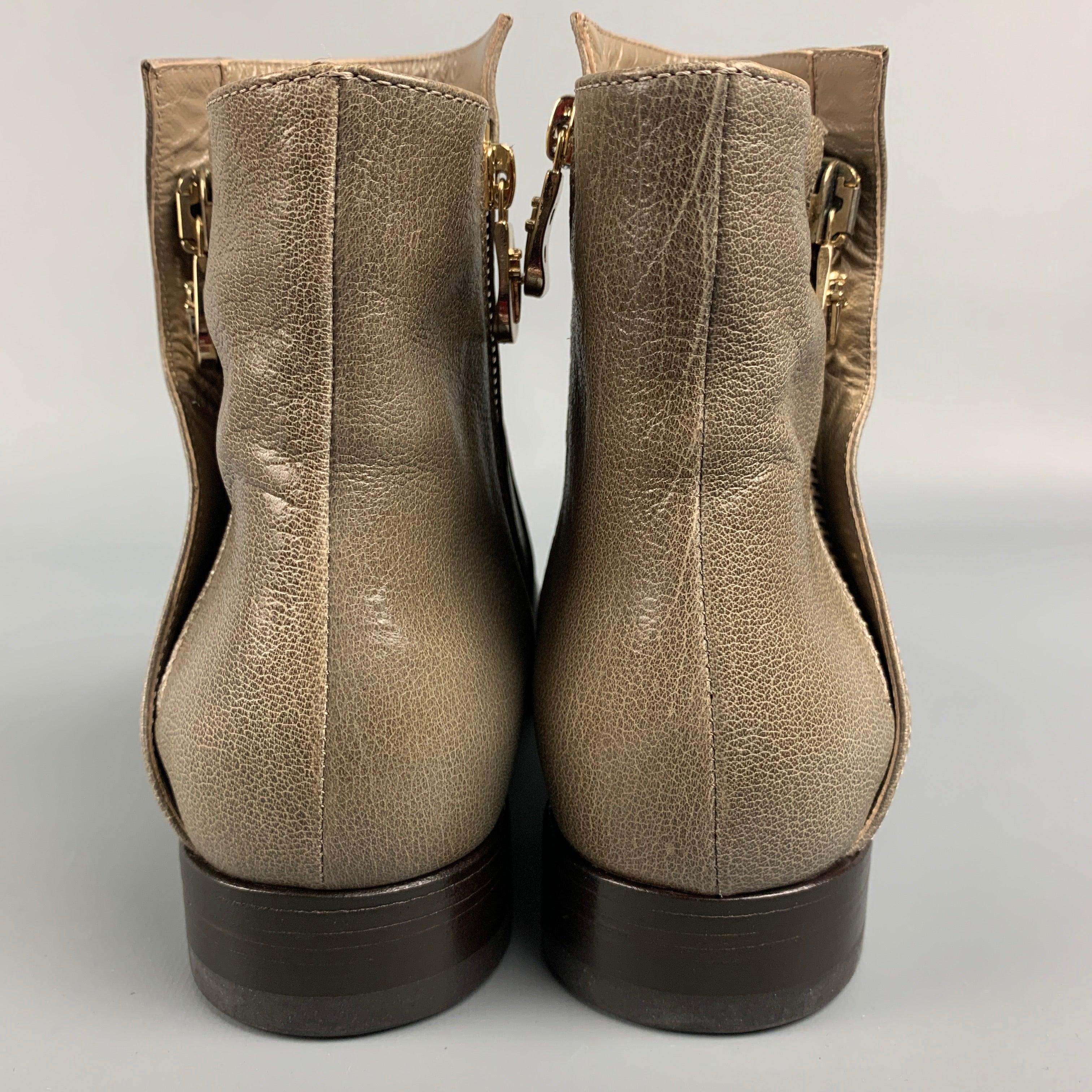 CESARE PACIOTTI Size 8.5 Taupe Pebble Grain Leather Contrast Stitch Boots For Sale 1