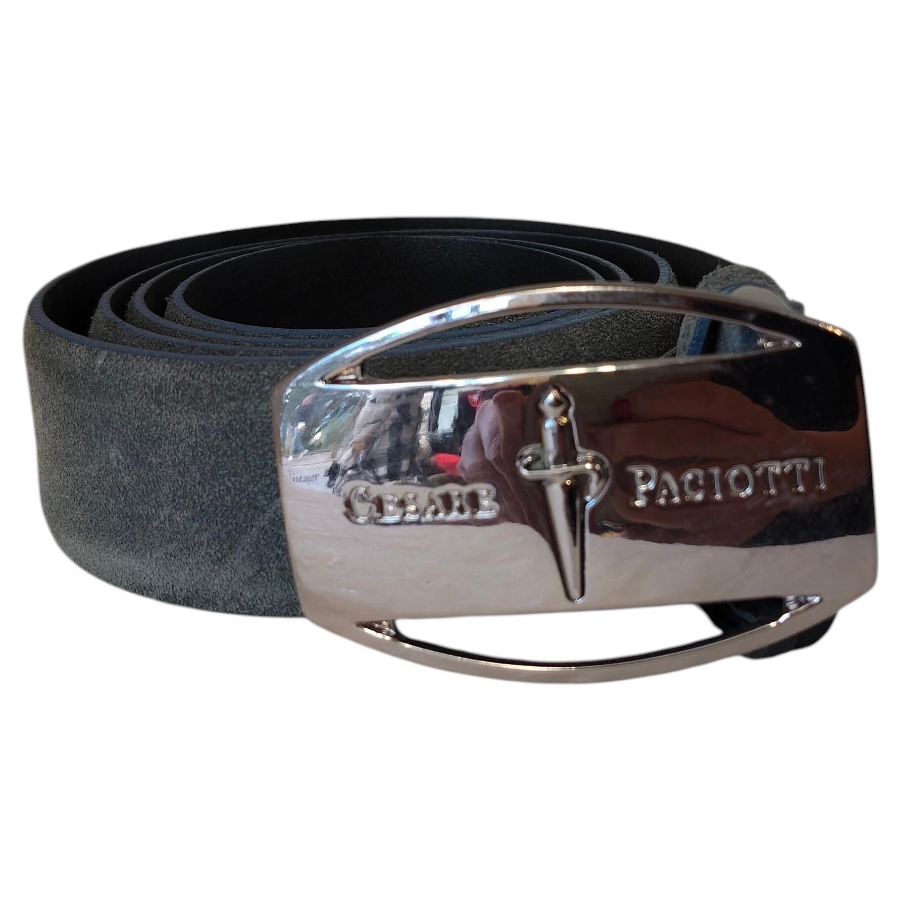 Cesare Paciotti suede and leather silver hardware belt size 90 For Sale