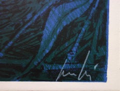 Surrealist Landscape with Blue Moon - Original handsigned lithograph