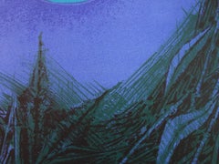 Surrealist Landscape with Blue Moon - Original handsigned lithograph