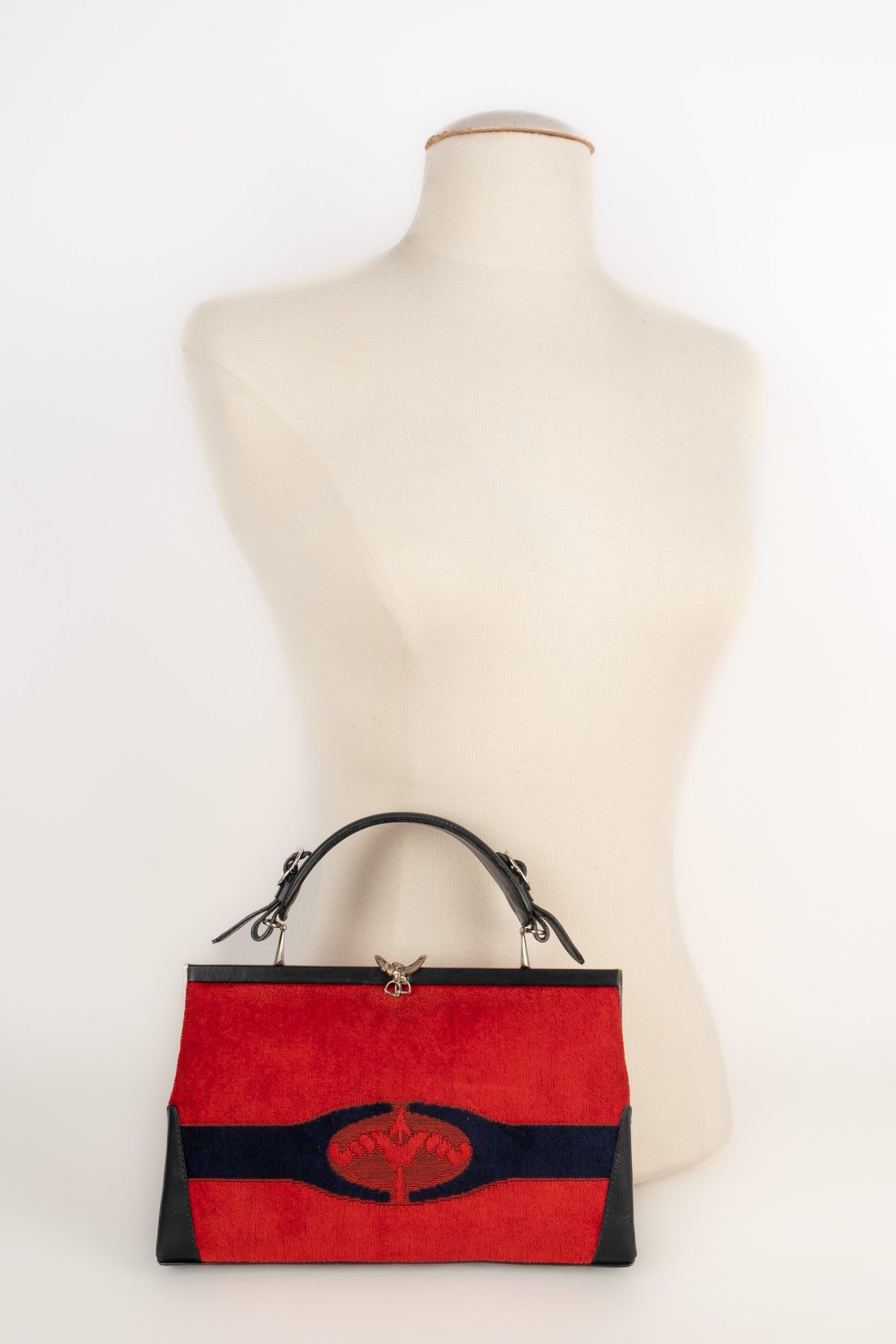 Sac en velours bleu et rouge de Cesare Piccini en vente 5
