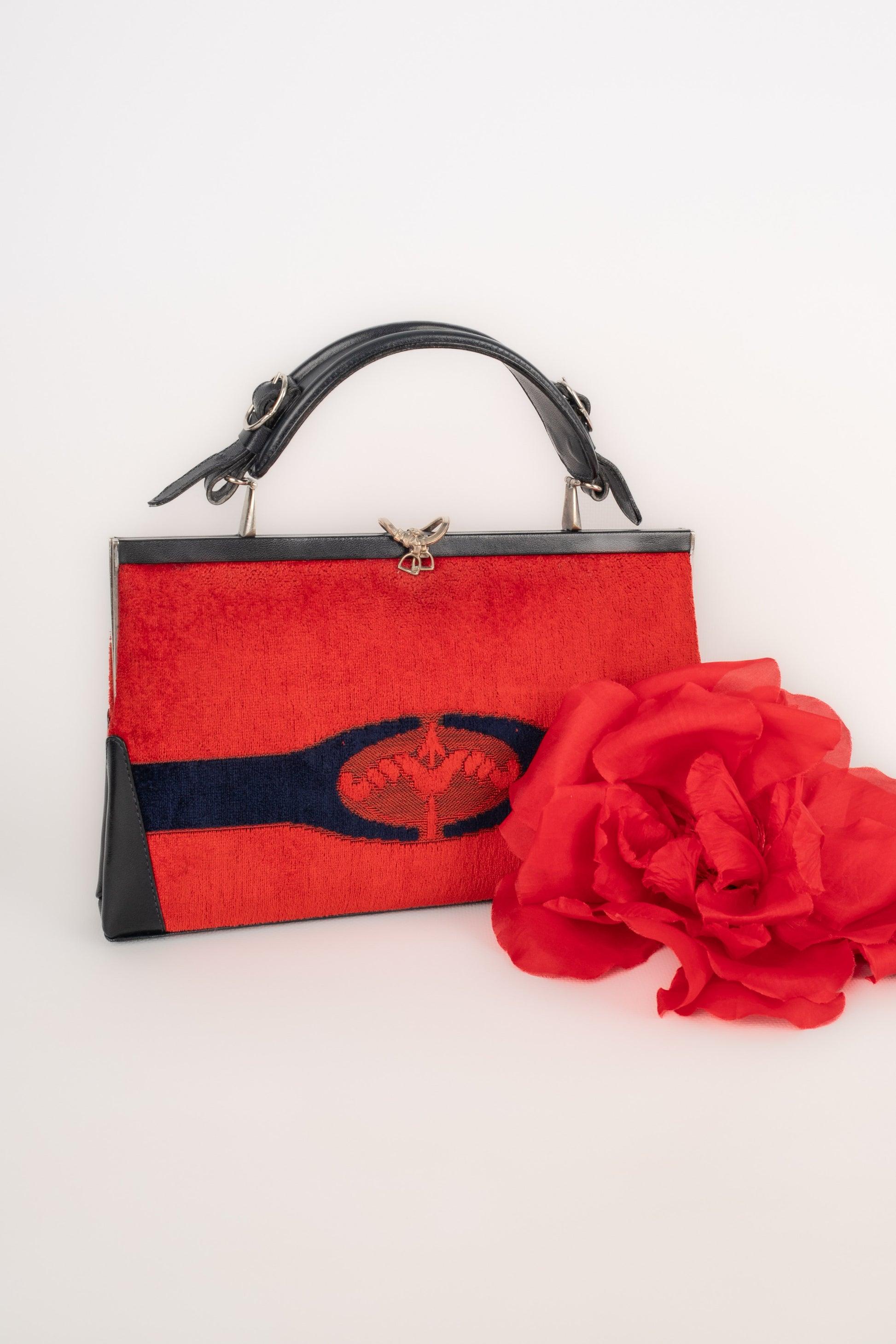 Sac en velours bleu et rouge de Cesare Piccini en vente 6