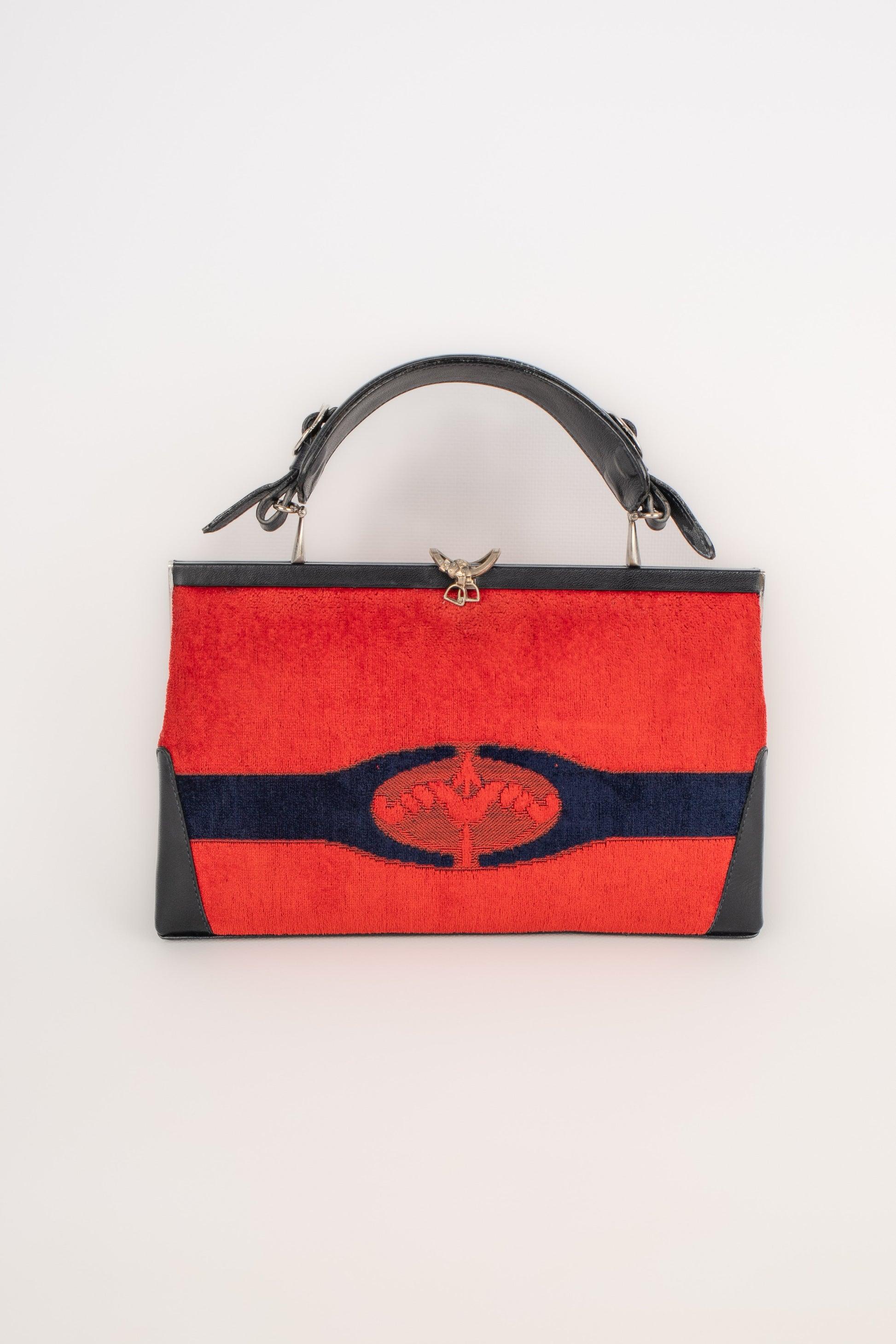 Cesare Piccini Bolso pequeño de terciopelo azul y rojo