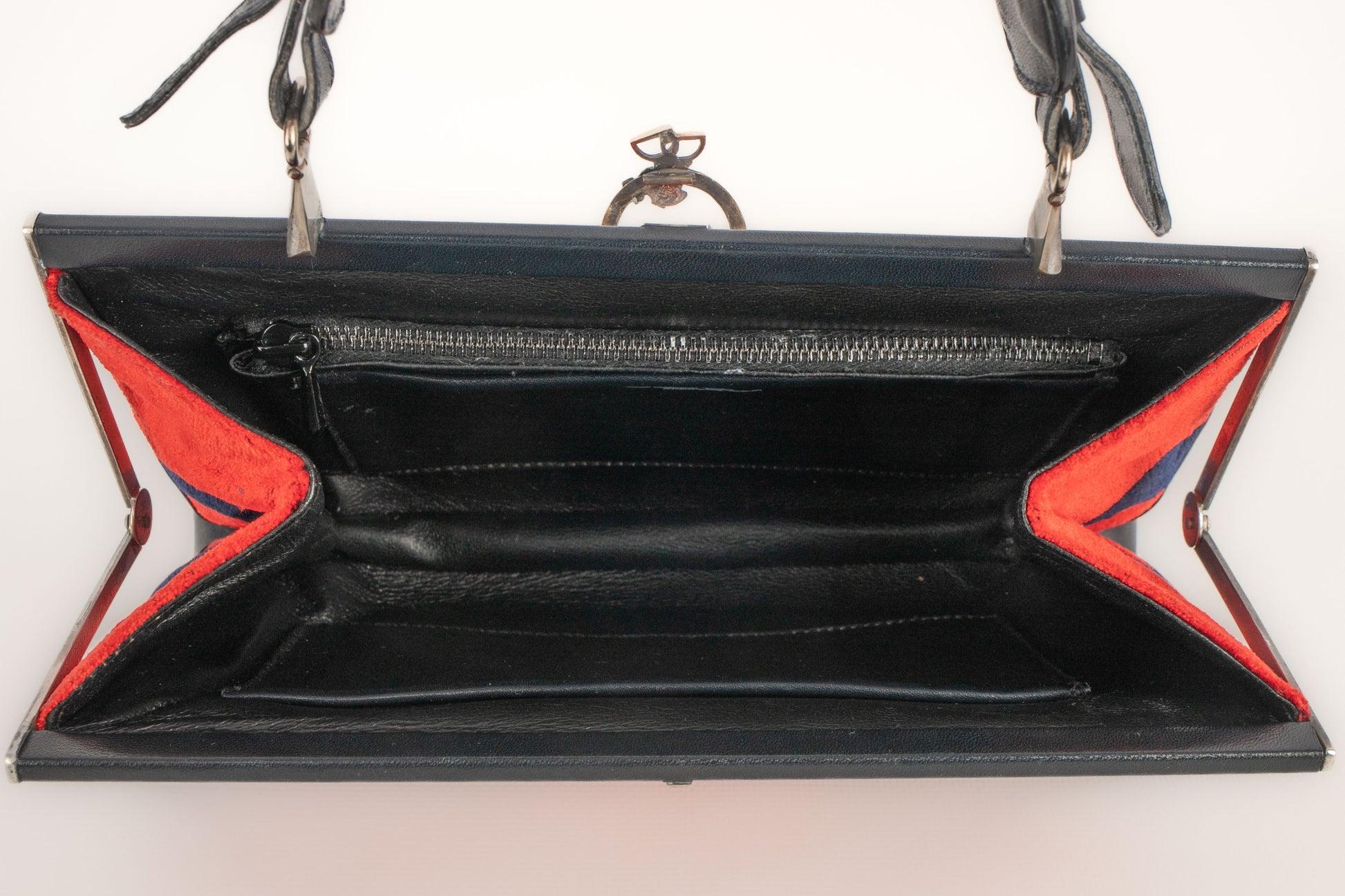 Sac en velours bleu et rouge de Cesare Piccini en vente 3