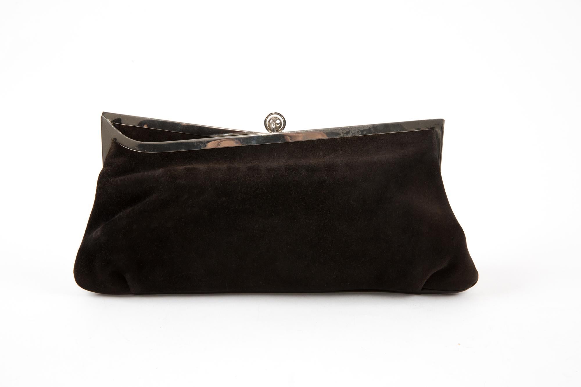 Cesare Piccini Brown Suede Leather Clutch Bag  In Good Condition For Sale In Paris, FR
