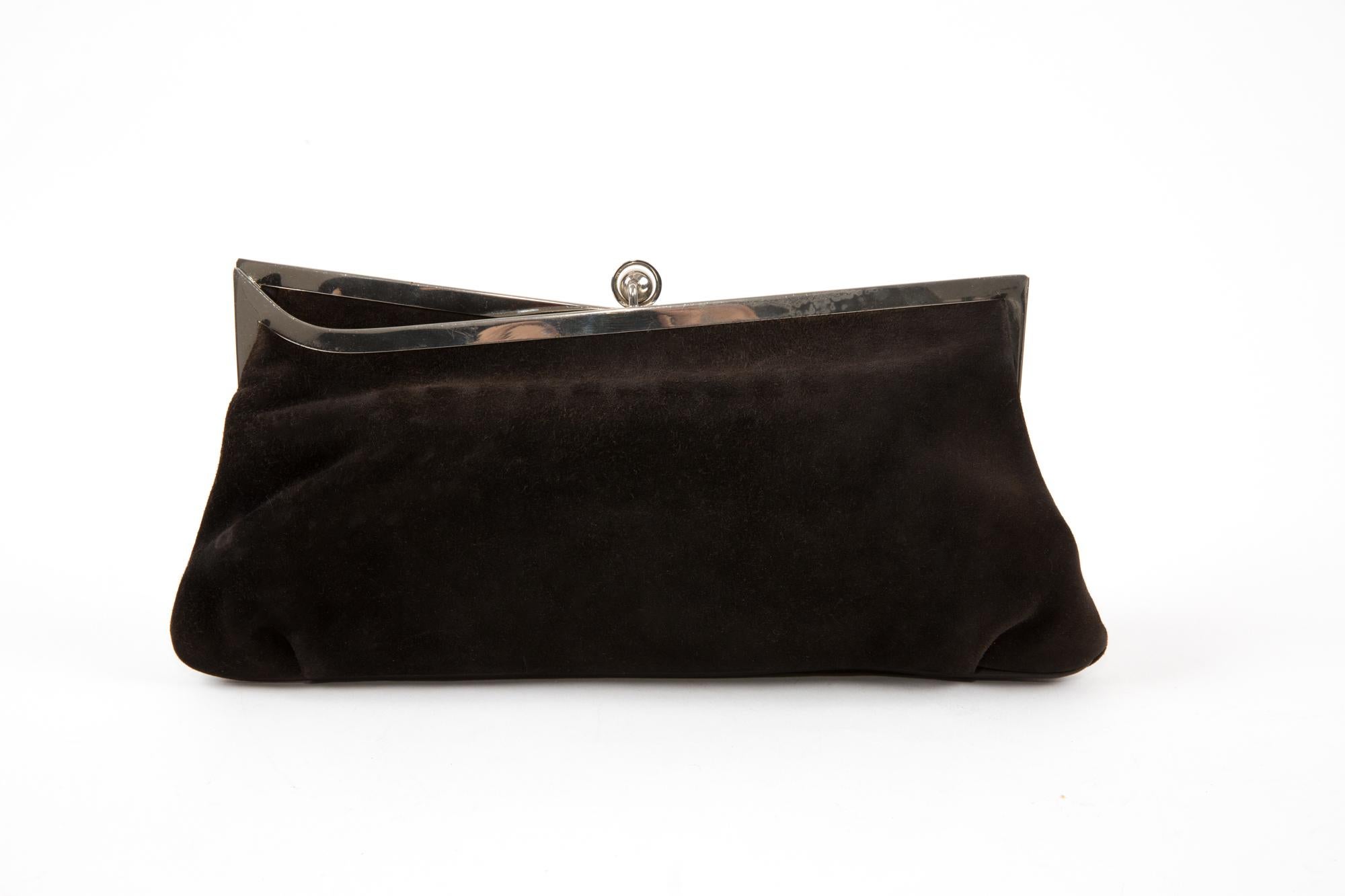 Black Cesare Piccini Brown Suede Leather Clutch Bag