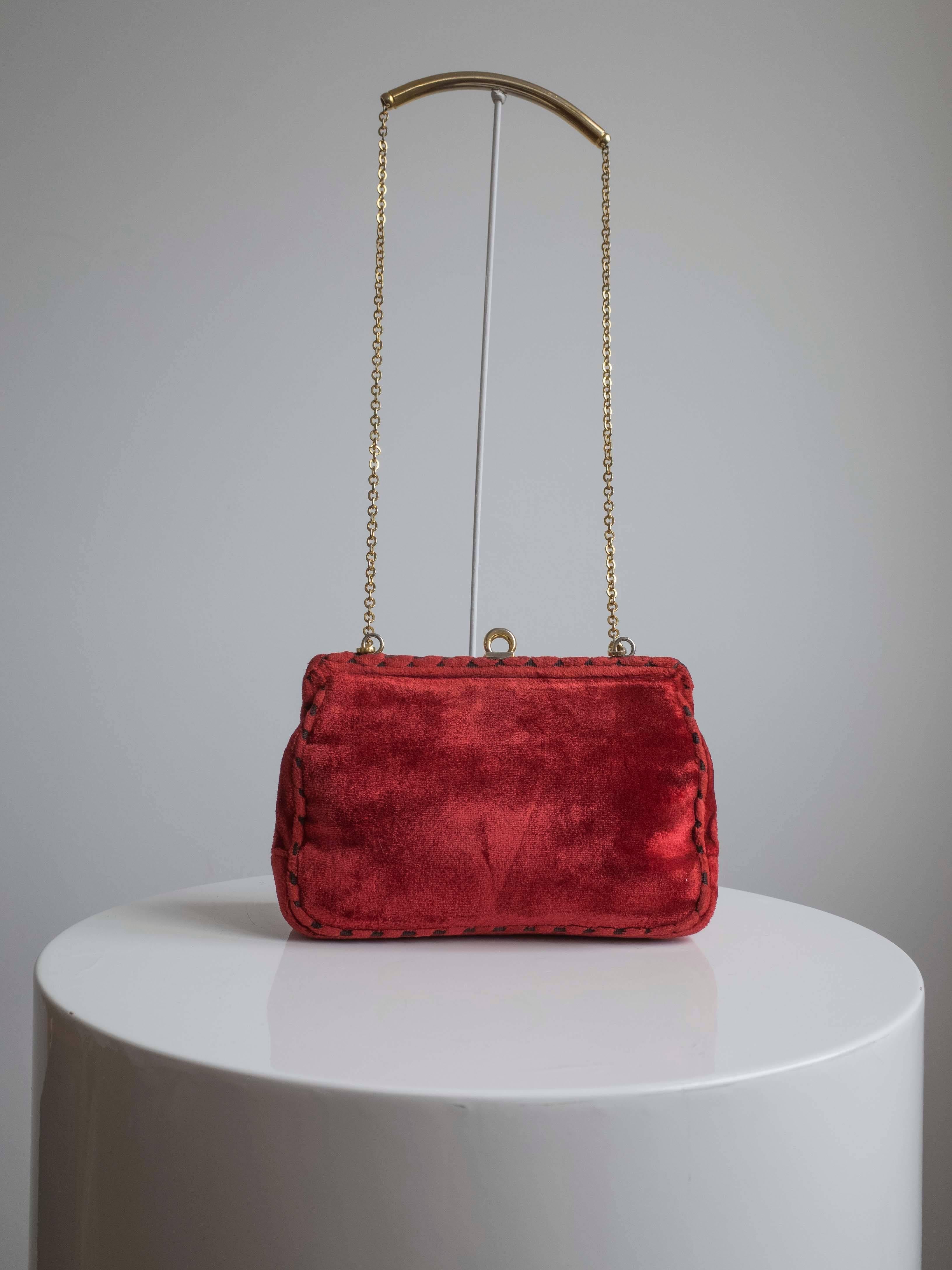 Mid-20th Century Cesare Piccini Vintage Blue and Red Velvet Handbag, Purse, 1960s
