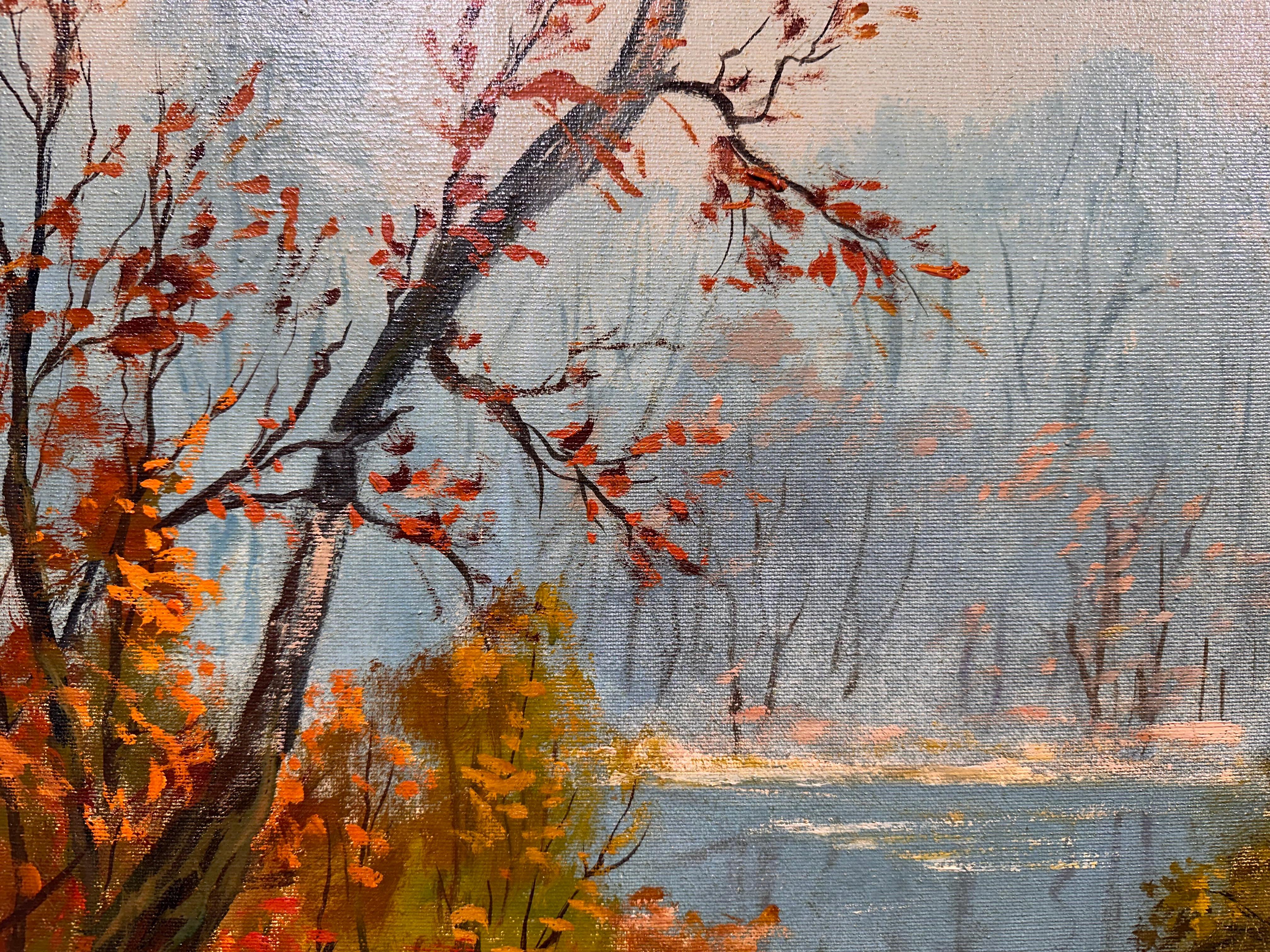 Cesare Ricciardi (1882-1973). Paysage d'automne (New Hope). Huile sur toile, 28 x 36 pouces. Non encadré. Signé et daté en bas à droite. Excellent état, propre. 