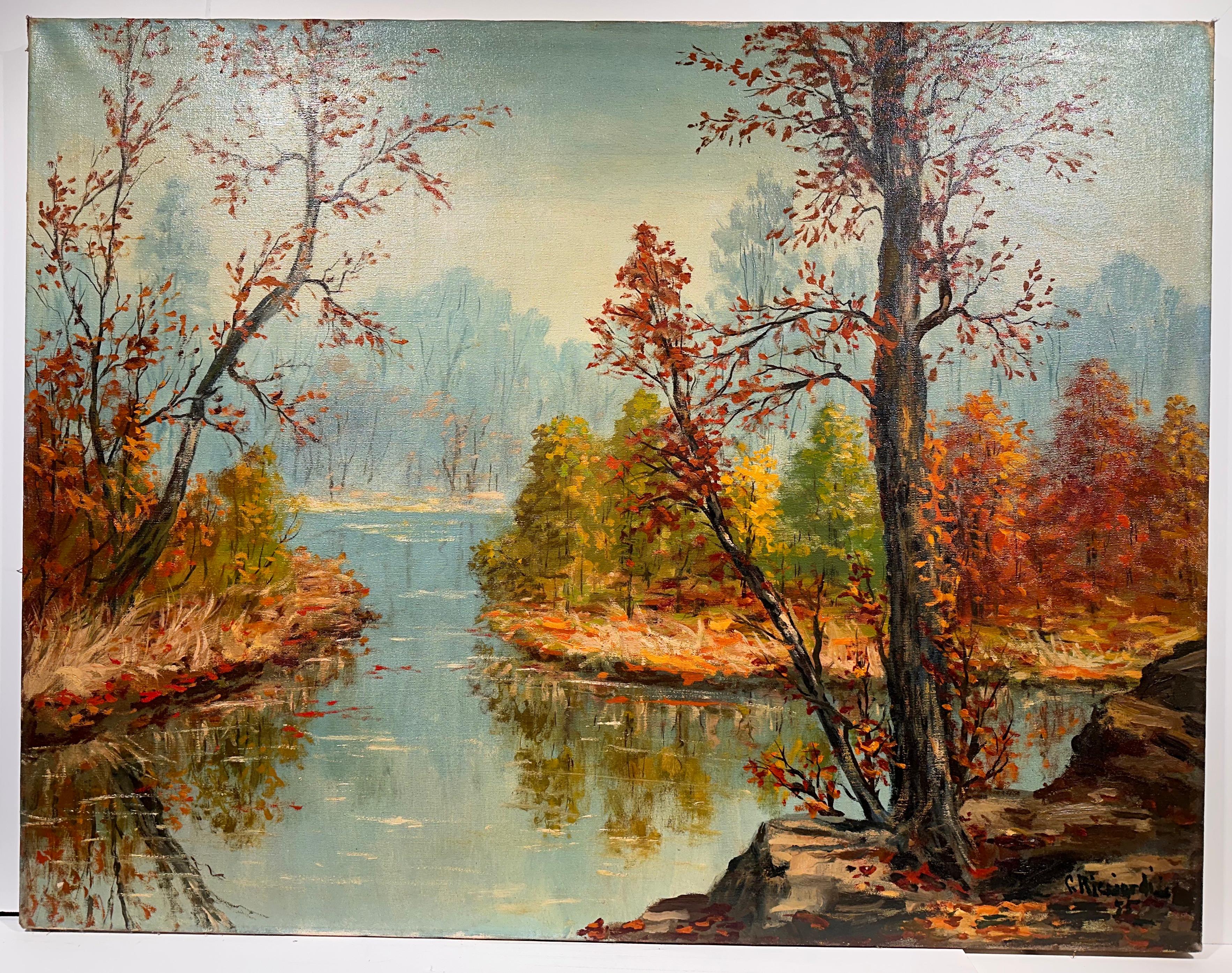 Landscape Painting Cesare Ricciardi - Paysage d'automne (New Hope PA)