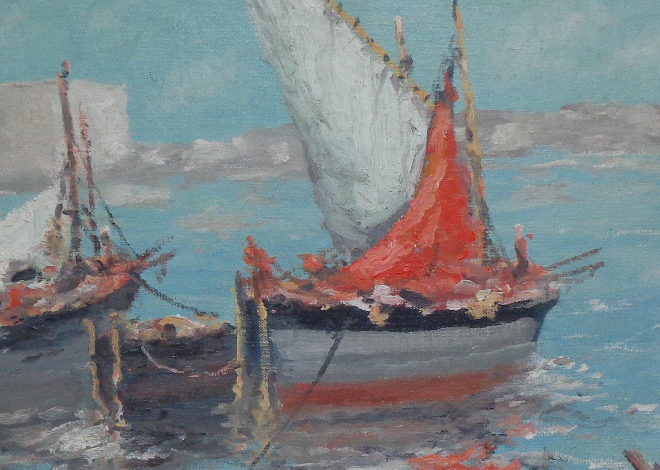 Impressionistische Meereslandschaft von Cesare Ricciardi, Ölgemälde 1892-1973 Segelboote undMarine im Angebot 2