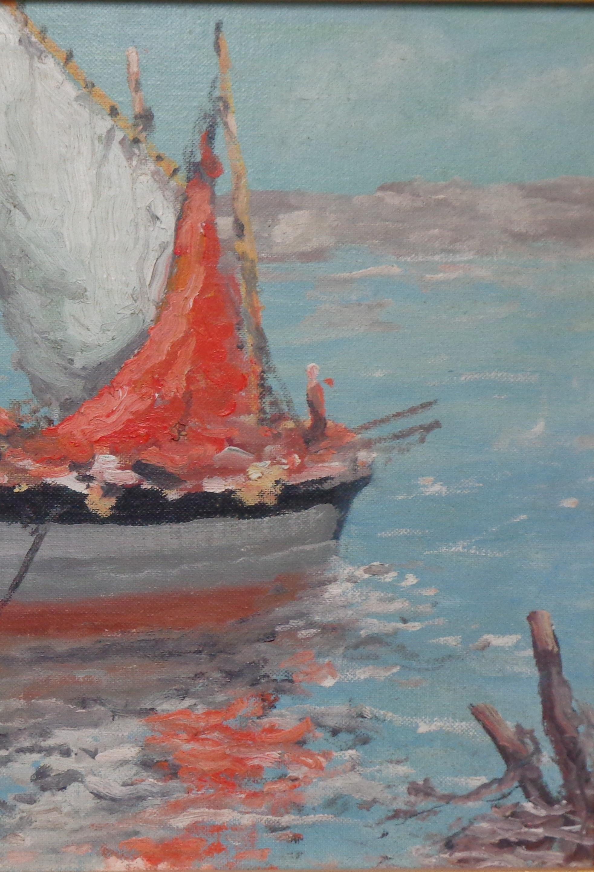 Impressionistische Meereslandschaft von Cesare Ricciardi, Ölgemälde 1892-1973 Segelboote undMarine im Angebot 4