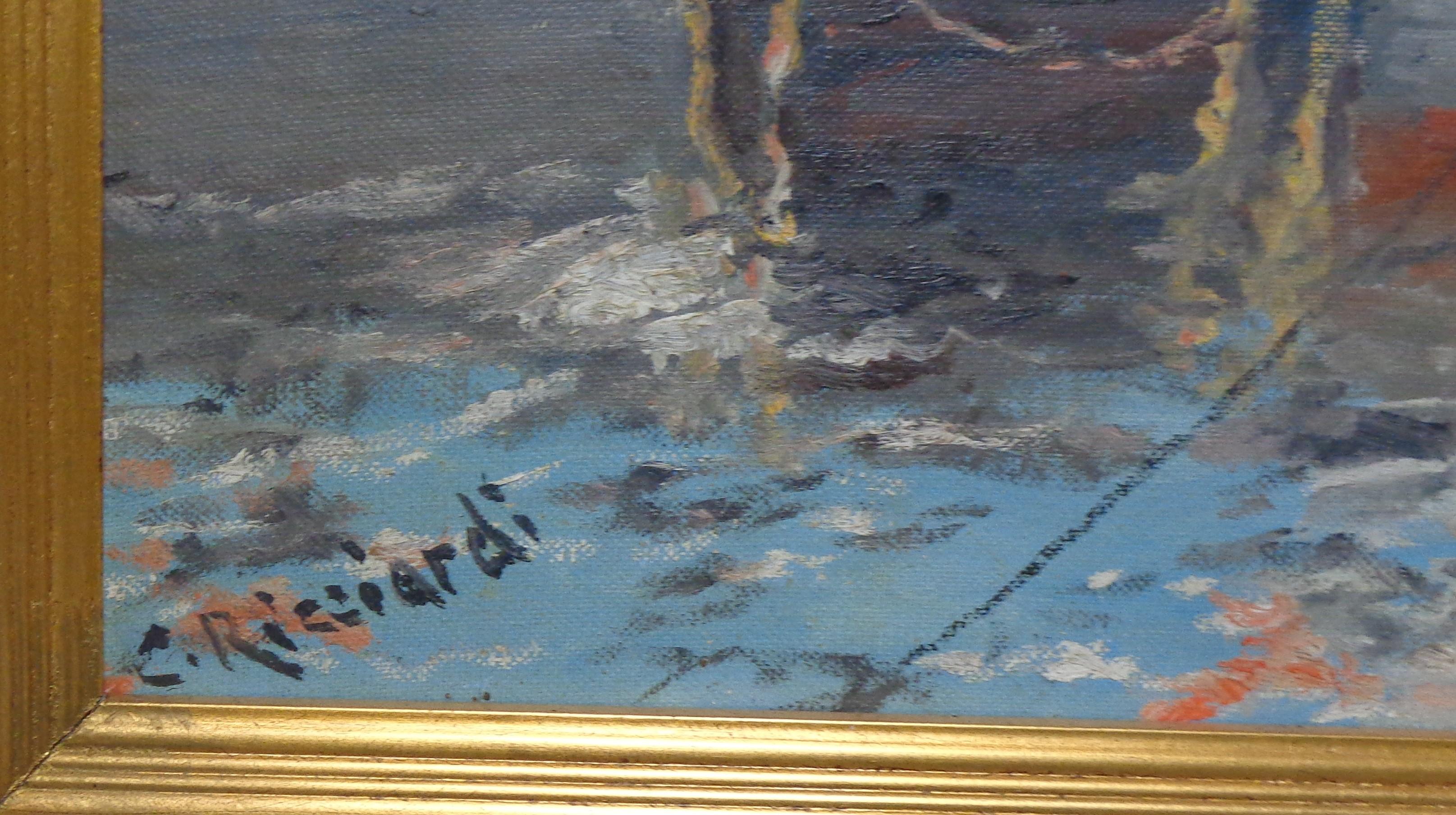 Impressionistische Meereslandschaft von Cesare Ricciardi, Ölgemälde 1892-1973 Segelboote undMarine im Angebot 5