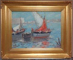 Impressionist Cesare Ricciardi Seascape Oil Painting 1892-1973 Sail BoatsMarine