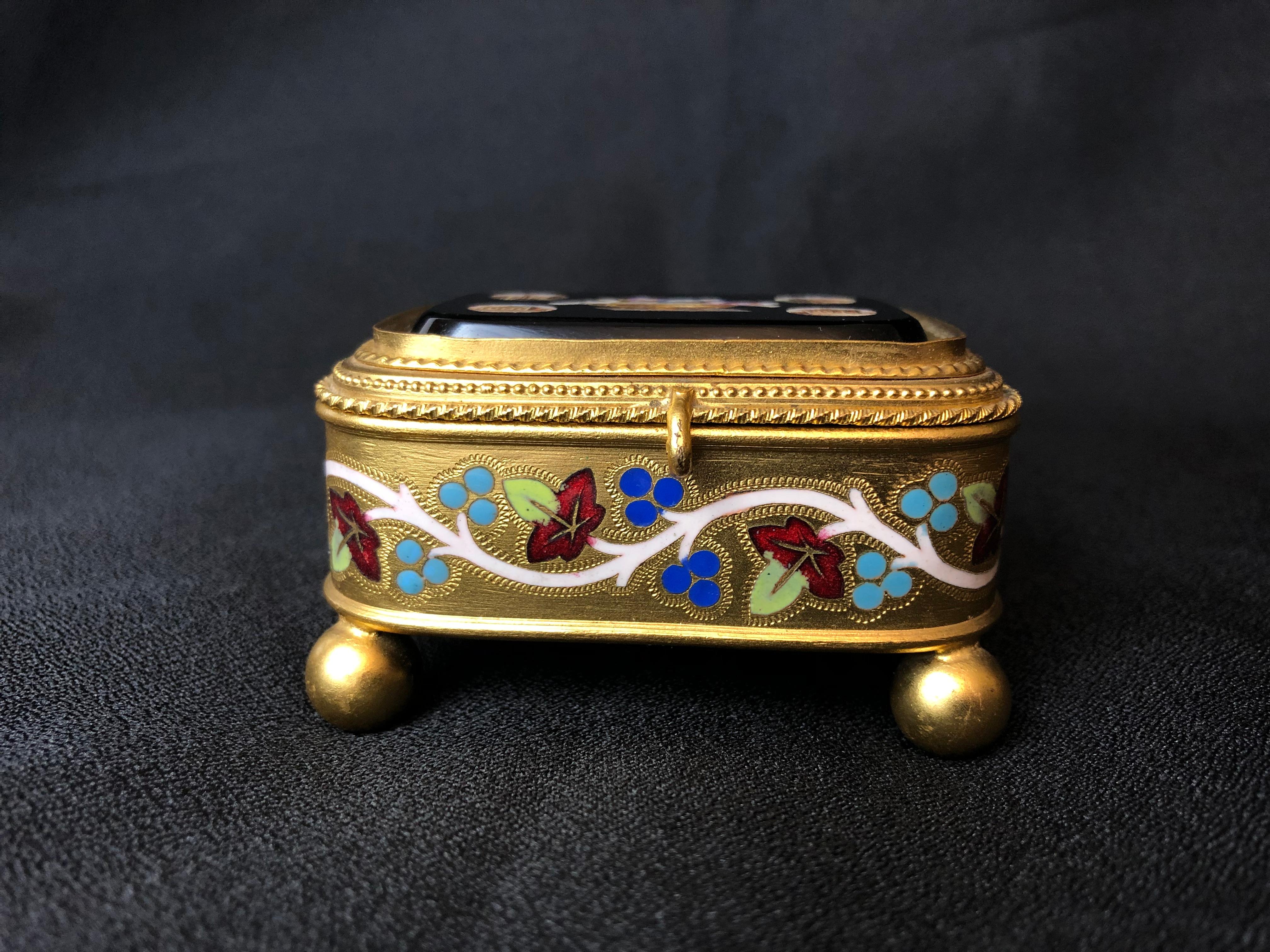 Italian Cesare Roccheddiani Micro Mosaic Gilt and Enameled Jewel Box, Grand Tour For Sale