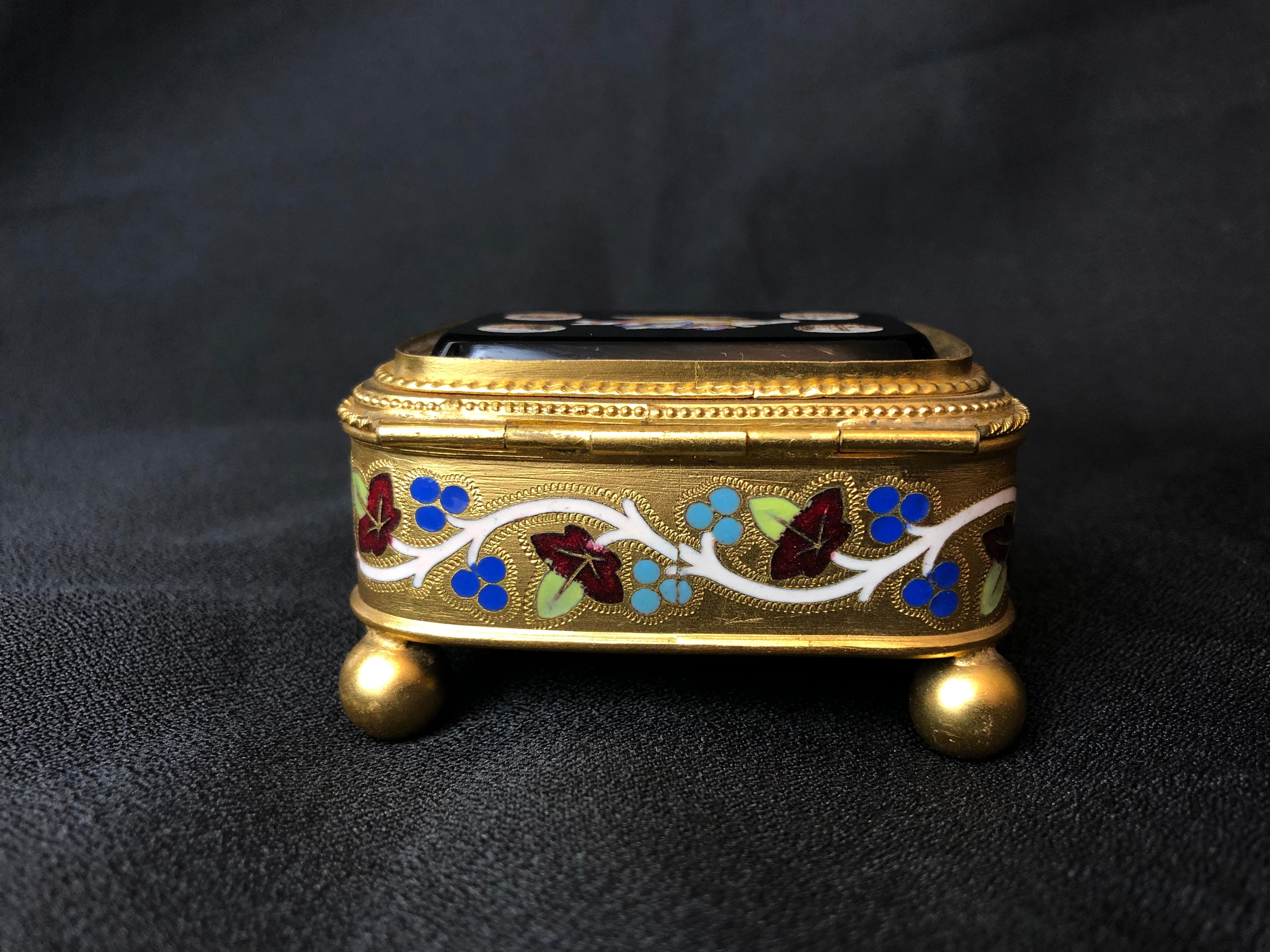 19th Century Cesare Roccheddiani Micro Mosaic Gilt and Enameled Jewel Box, Grand Tour For Sale