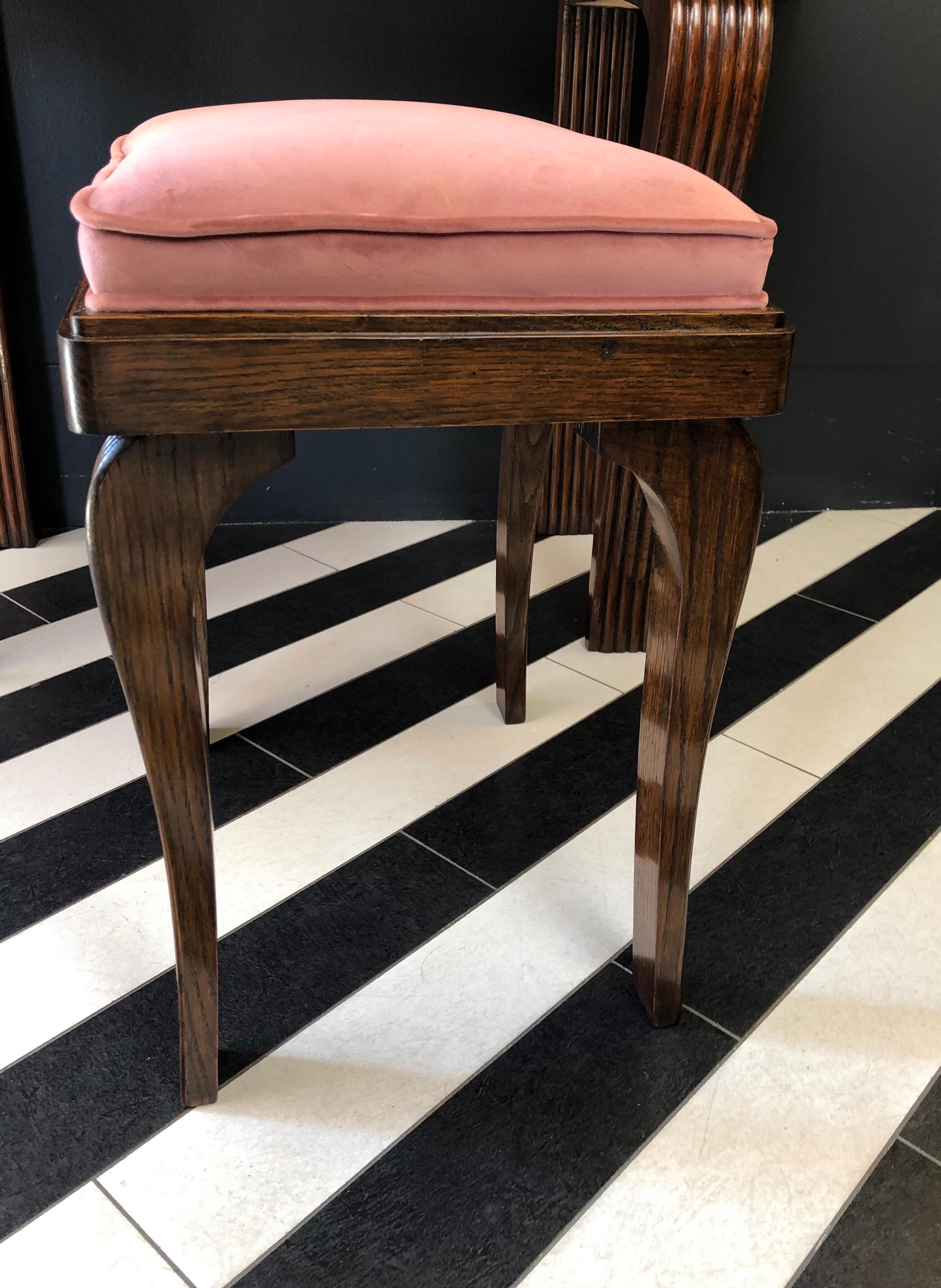 Italian Cesare Scocimarro Art Deco Dressing Table Set Newly Upholstered in Rose Pink