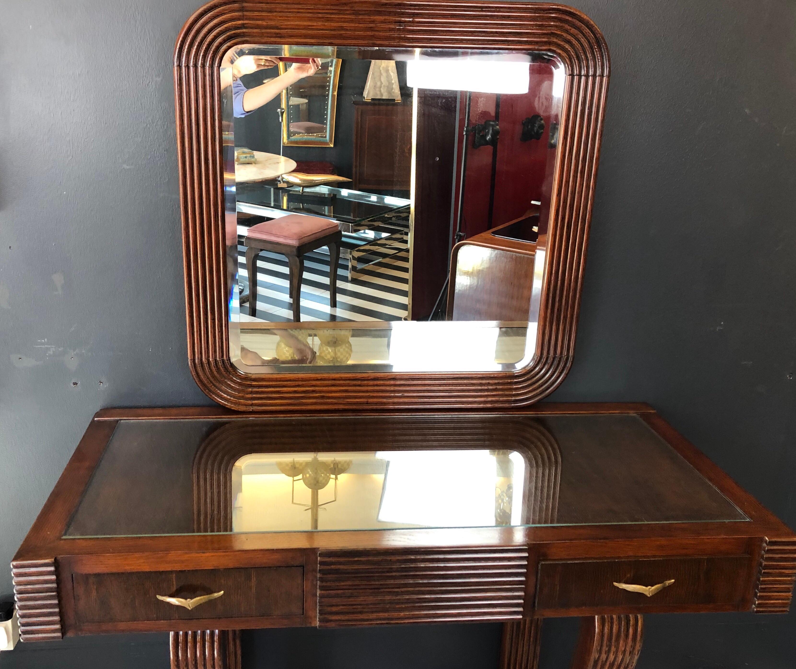 Glass Cesare Scocimarro Art Deco Dressing Table Set Newly Upholstered in Rose Pink