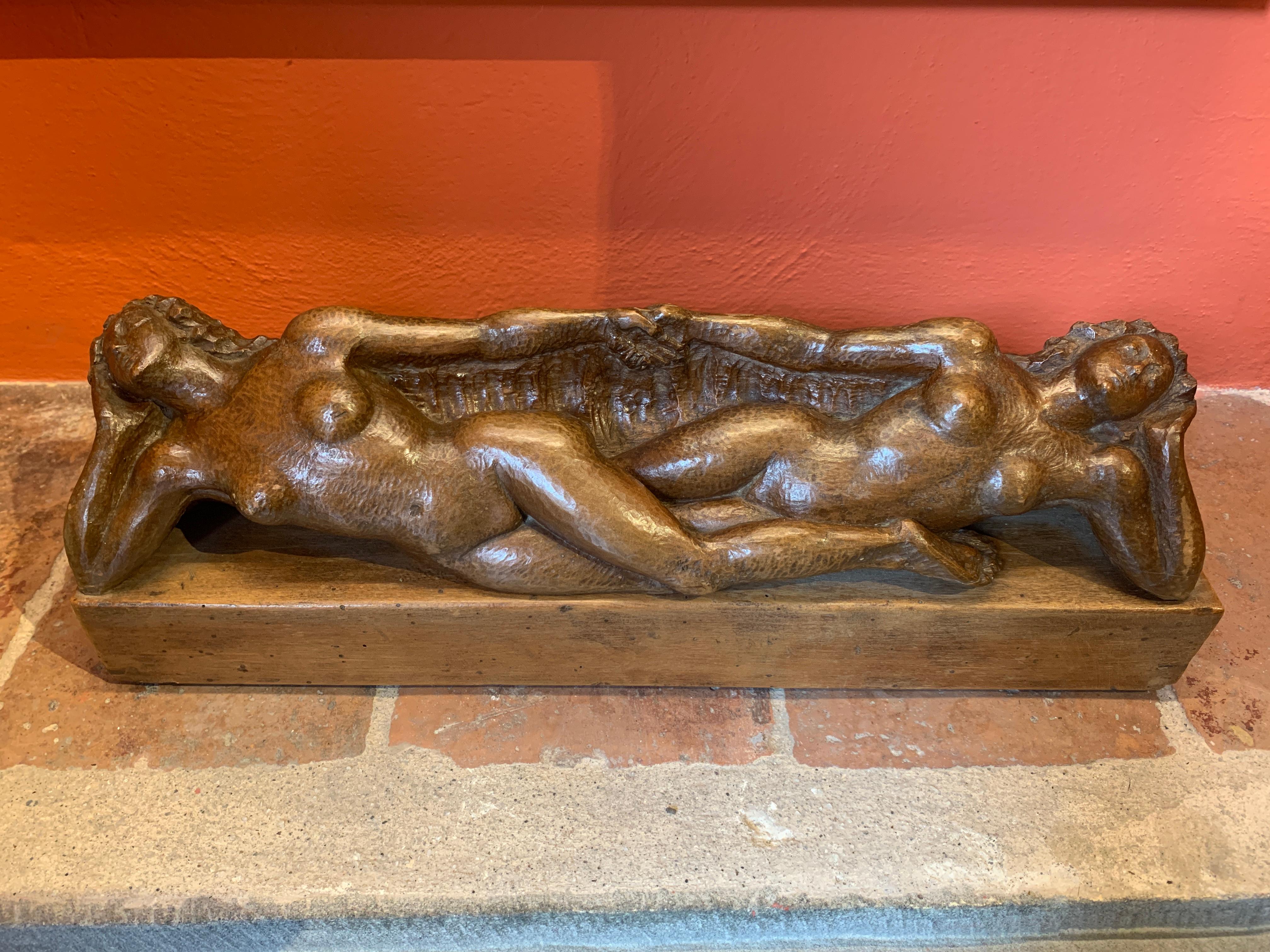 Scultura figurativa allegoria nudo femminile toscano del XX secolo in legno
