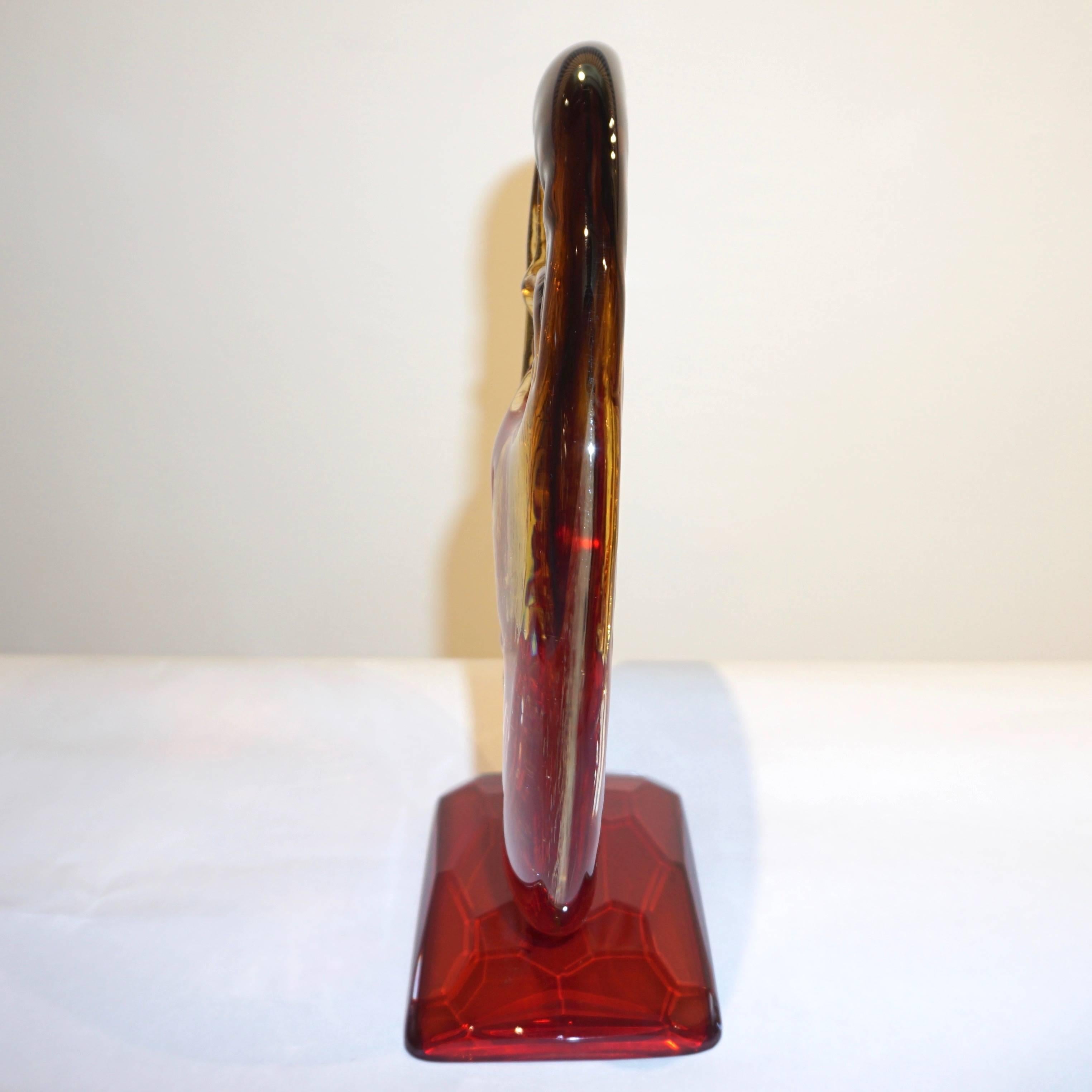 Cesare Toso 1970s Pair of Abstract Red and Amber Murano Art Glass Round Faces 6