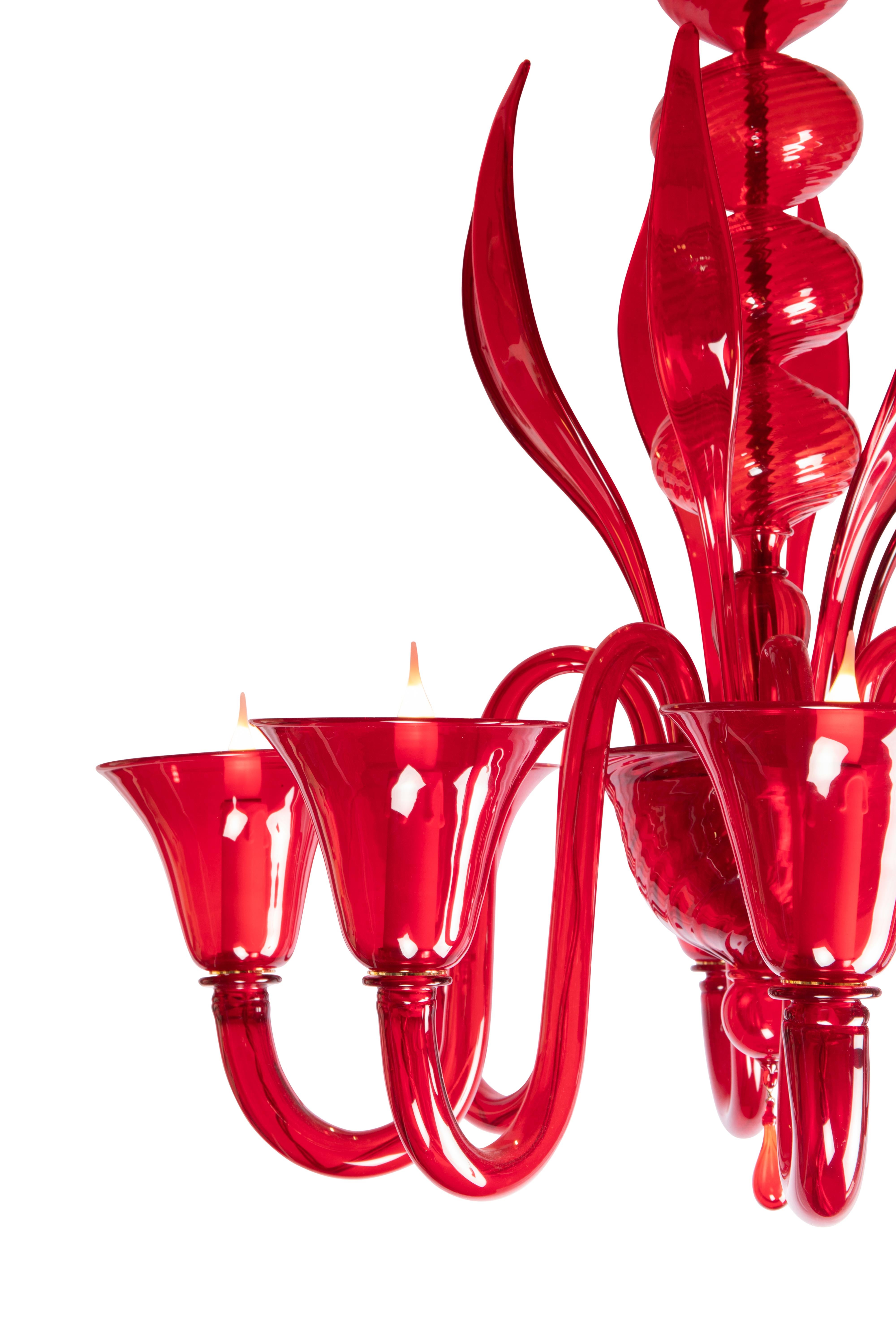 Modern Cesare Toso, Chalice Chandelier, Ruby Red Blown Glass, 8 lights, 1980's For Sale