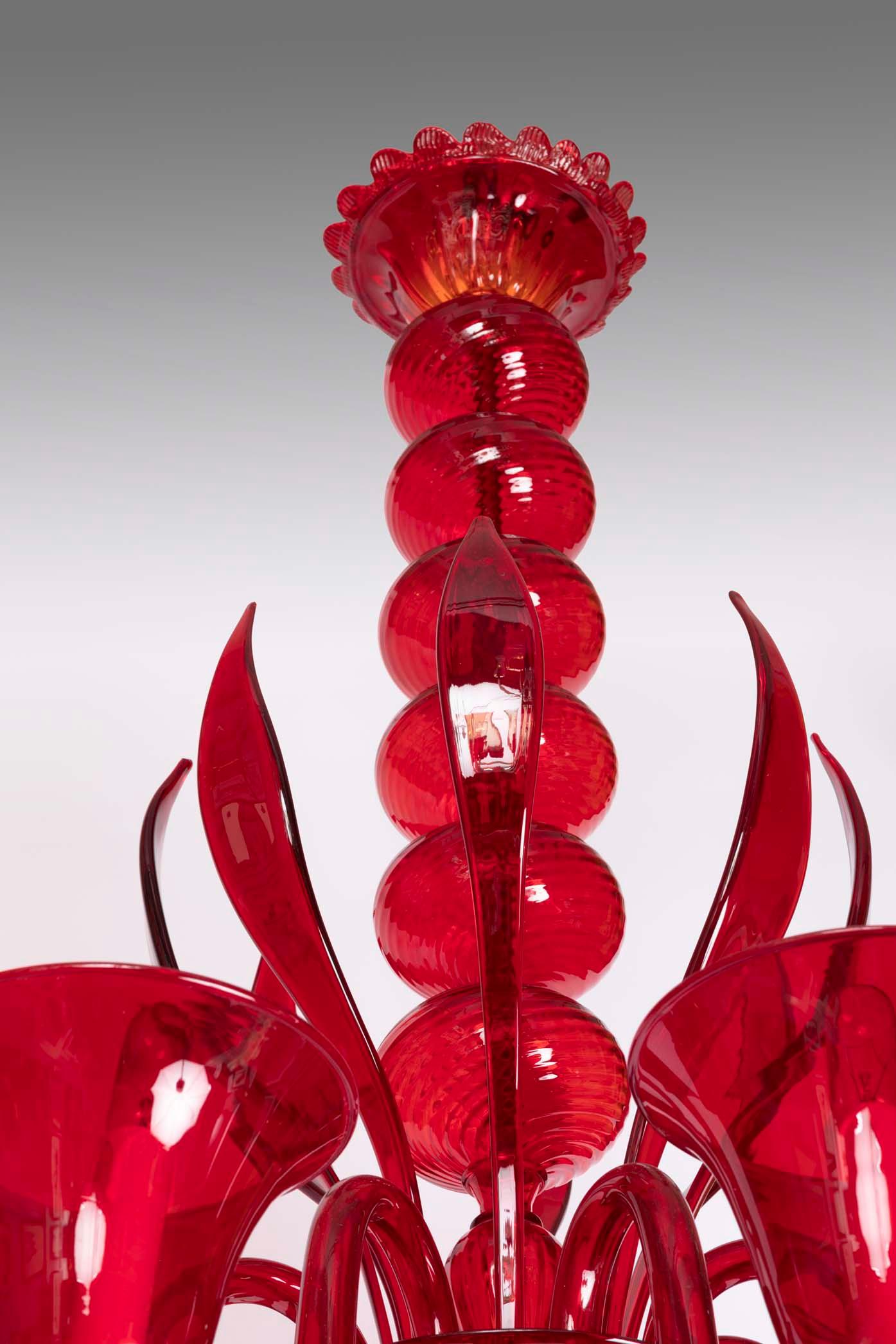 Murano Glass Cesare Toso, Chalice Chandelier, Ruby Red Blown Glass, 8 lights, 1980's For Sale